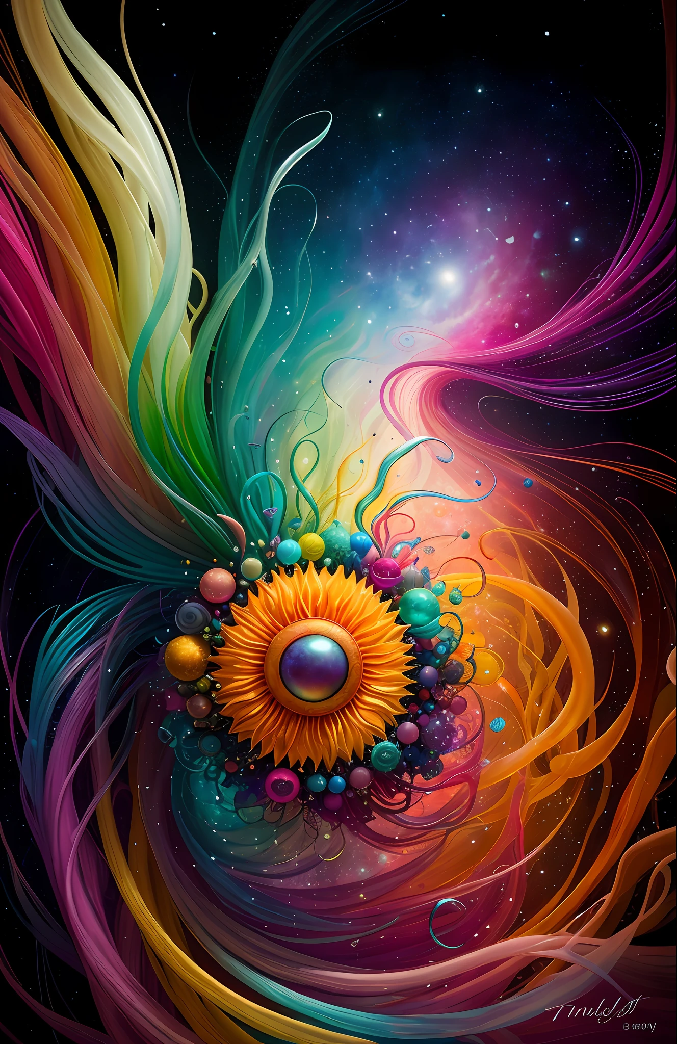 colorpop style, photo photo portrait of the sun surrounded by orbiting planetary moons, blonde pointy hair, natalie shau, mark ryden, alberto seveso, brooke shaden, anna dittmann, flora borsi, 8k resolution, perfect composition, milky way, rainbow color, flying insects, scales, wings, blue, texture, complex, gorgeous, shadow, pastel colors, 3d, Highly detailed, decorated in style, Tim Burton, Dale Chihuly, Xiaolongcheng, Cyril Rolando, by J. Gigue