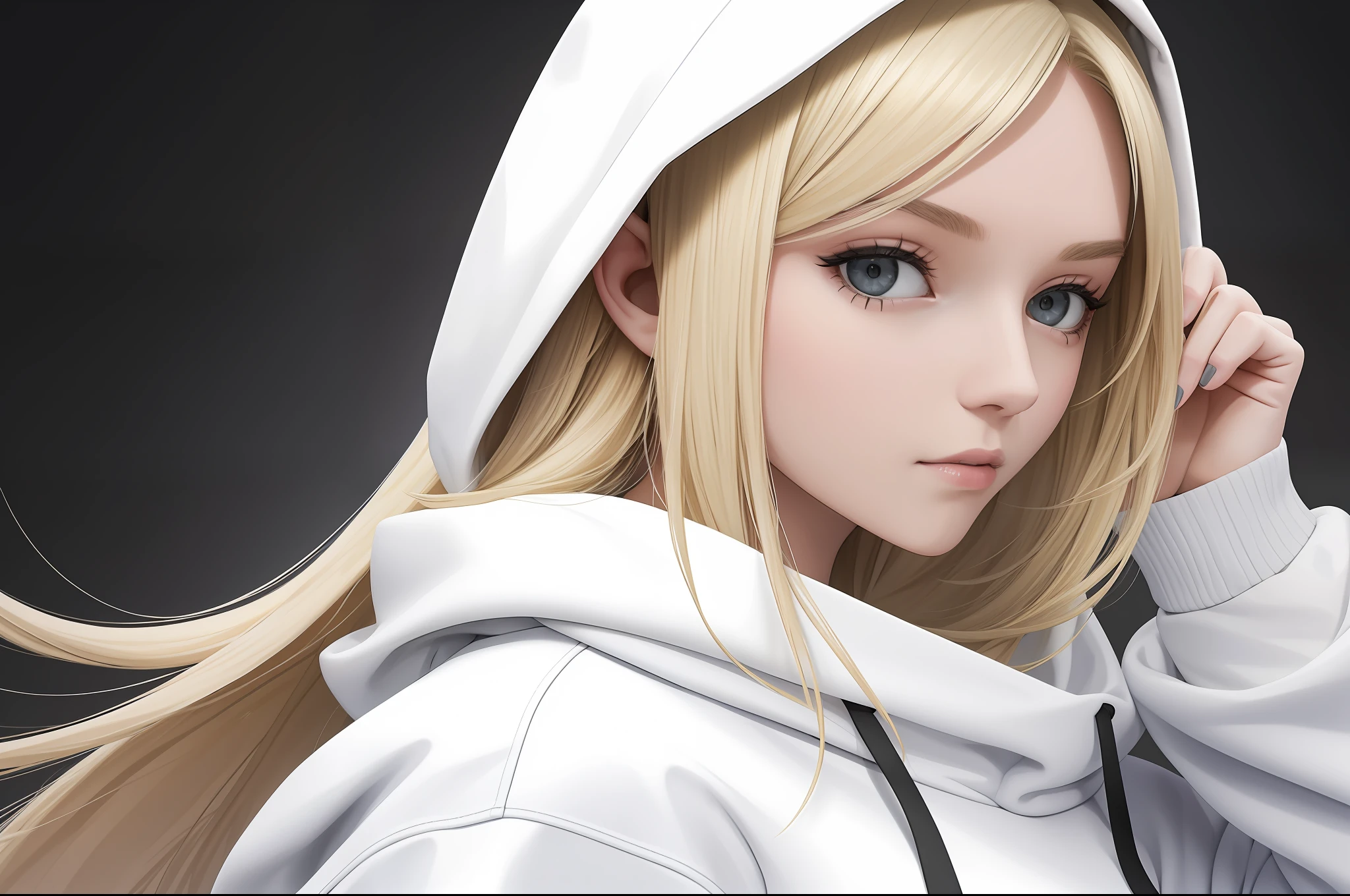 Blonde woman with long hair wearing a white hoodie and black and white sweatshirt, Anna Nikonova aka Newmilky, headshot profile picture, profile picture, Aleksandra Waliszewska, 18, angelawhite, girl portrait, Yelena Belova, 16 years old, high quality portrait, Dasha Taran, 🤤 Pokimane