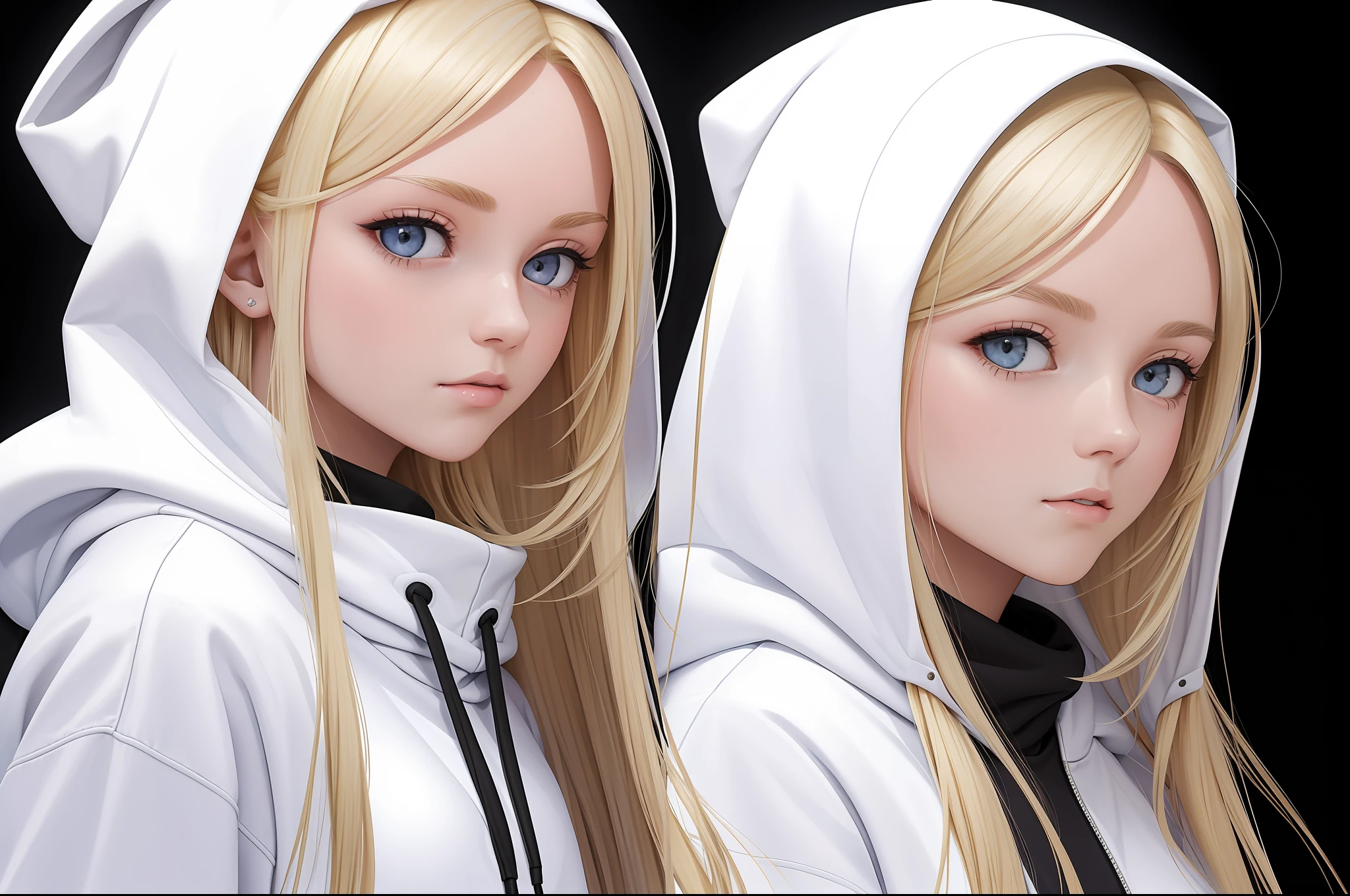Blonde woman with long hair wearing a white hoodie and black and white sweatshirt, Anna Nikonova aka Newmilky, headshot profile picture, profile picture, Aleksandra Waliszewska, 18, angelawhite, girl portrait, Yelena Belova, , high quality portrait, Dasha Taran, 🤤 Pokimane