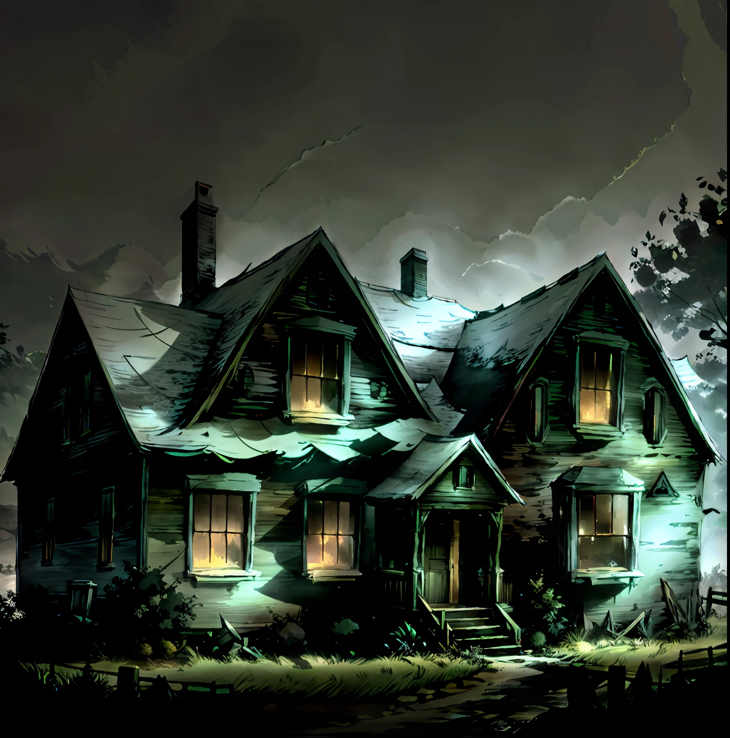 creepy old house, in the style of