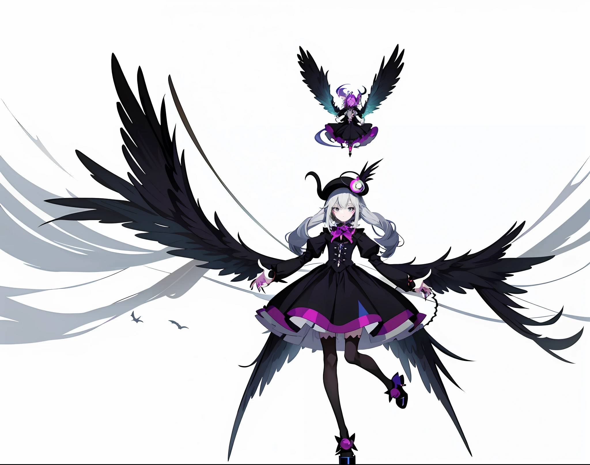 anime girl with a bird on her head and a hat on, dapper dream demon, weirdcore voidpunk fursona, flying anime esper, avian!!! fursona, in style of cytus and deemo, full res, asriel dreemurr, varguyart style, glamorous angewoman digimon, harpy, long haired humanoid fursona