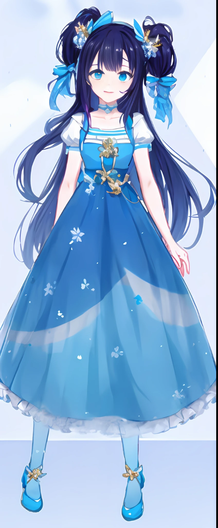 AVAKuma OC anime girl in a blue dress with a bird on her shoulder in a dress, cute anime waifu in a nice dress, magical dress, icey blue dress, sky - blue dress, soft anime illustration, my dress up darling anime, clear outfit design, a blue dress, style of magical girl, blue soft details, pale blue, flowing dress, fantasy dress, maybe no panties, peeing self