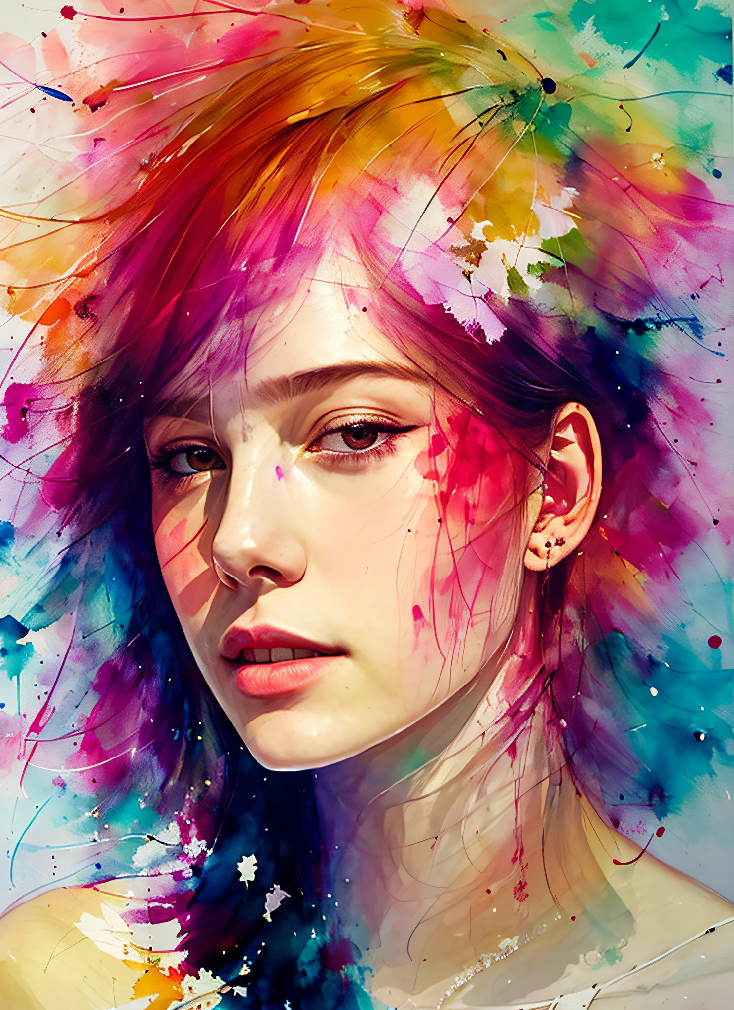 a painting by mse a woman by agnes cecile, luminous design, pastel colours, ink drips, autumn lights