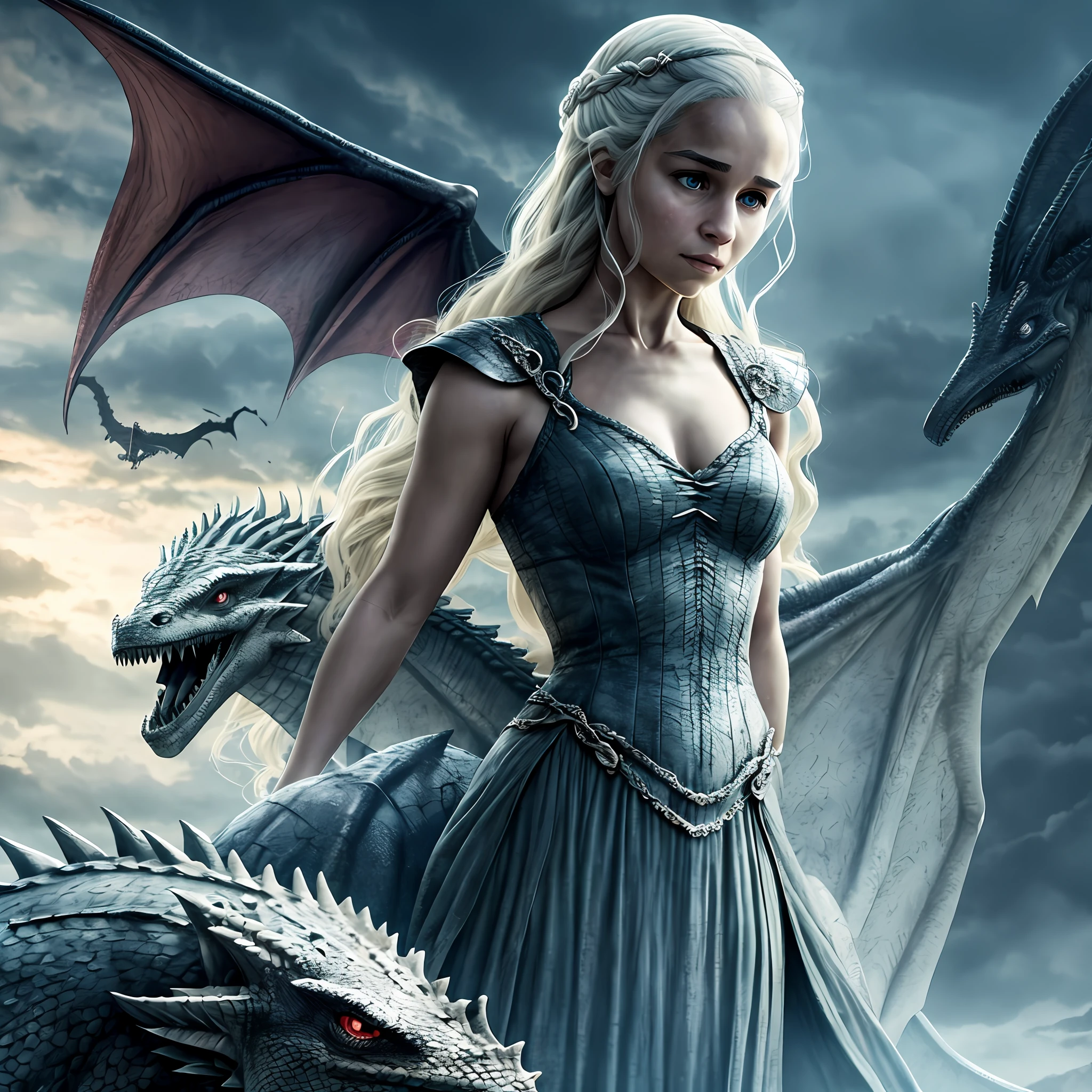 got, realistic, game of thrones, daenerys, dracarys, dragons, mother of dragons, flying, complex details --auto --s2