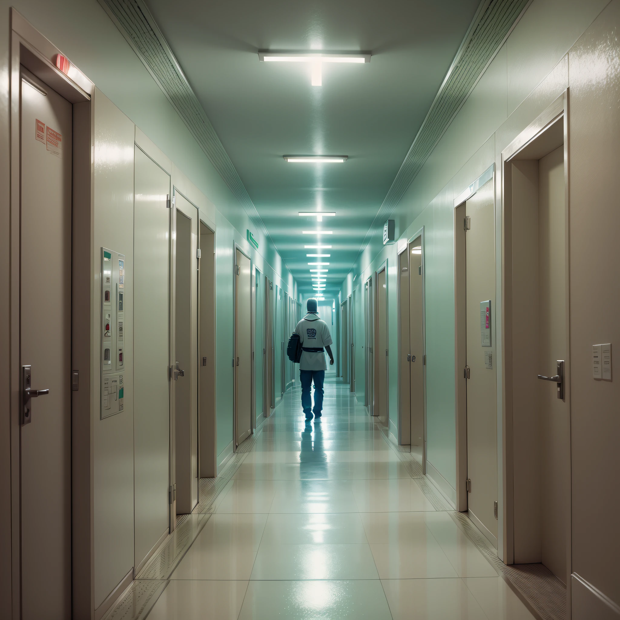 a strange creature in a hospital corridor at night --auto --s2
