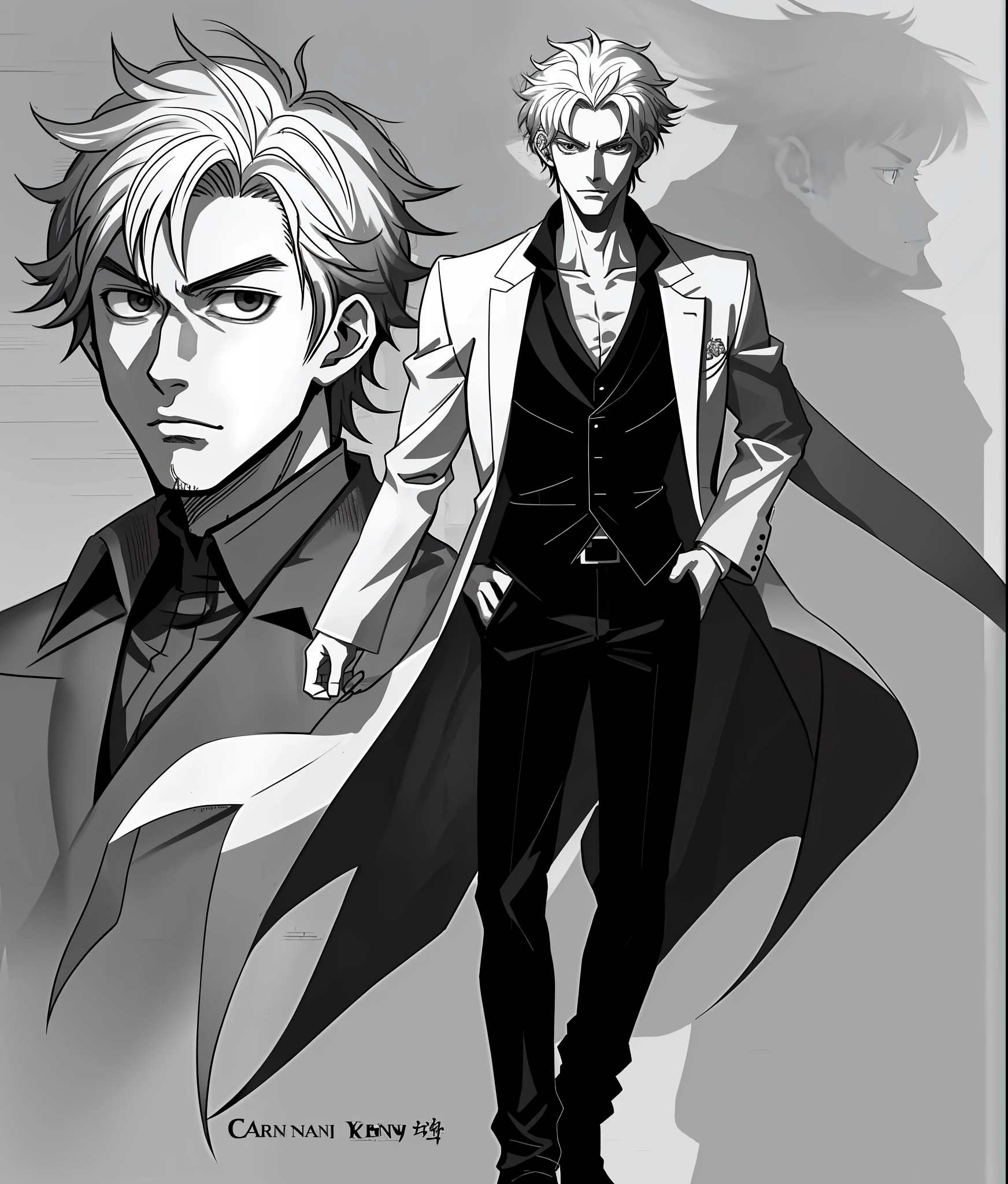style drawing of a man with a shirt on and a jacket on, lineart by Yang J, tumblr, serial art, handsome anime pose, anime full body illustration, kentaro miura manga art style, portrait