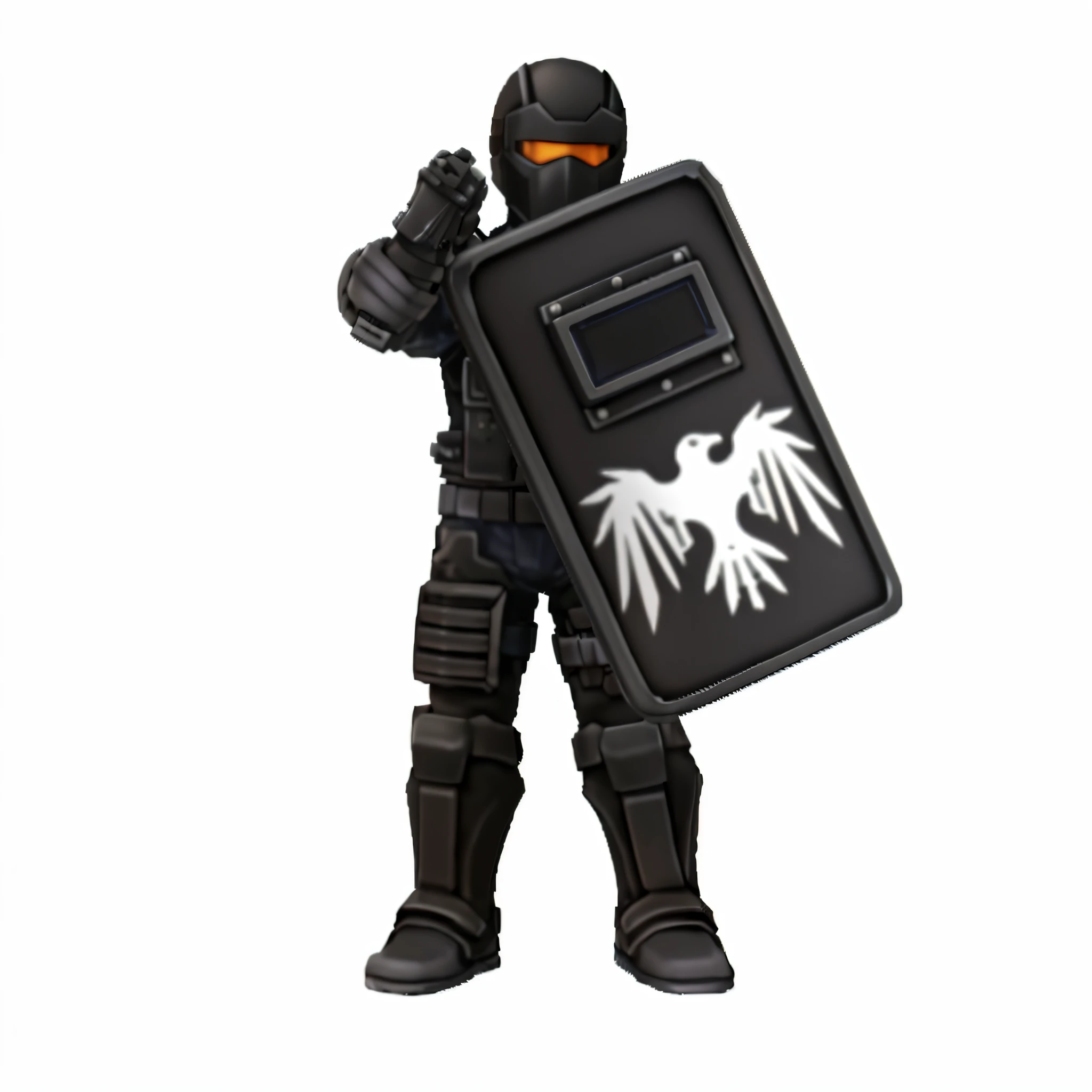 a black and white image of a man in armor holding a shield, holding weapon and shield, crow in cyber armour, riot shields, tactical armor, odst, shield design, black plate armor, holding a shield, black aarakocra eagle warlord, clothed in stealth armor, holding a shield and gladius, holding a tower shield, black armored uniform