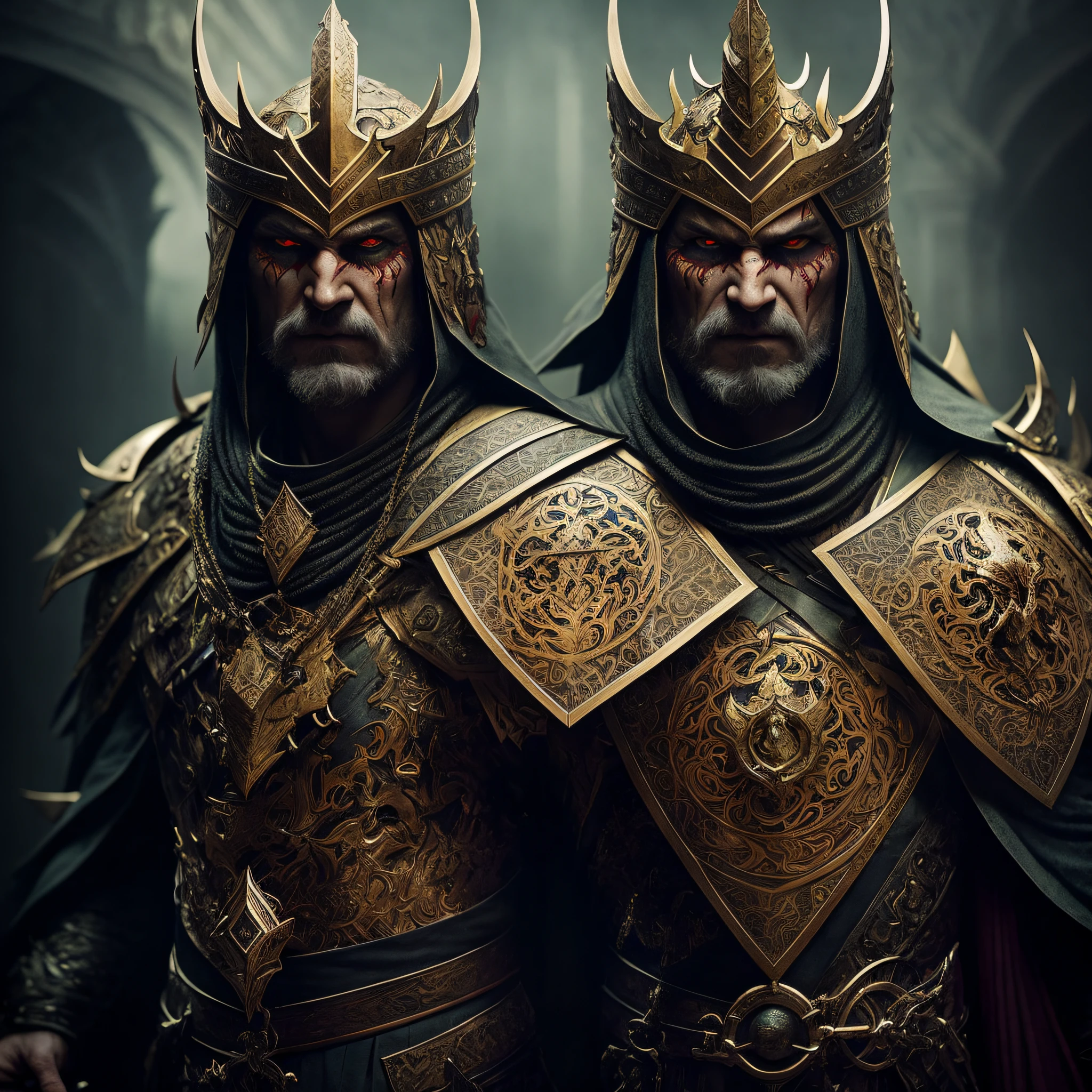 a portrait of an angry king, red eyes, evil smile, intricate costume, realistic epic, kit, aesthetic, cinematic, insane details, hyperdetailed, faded colors, soft colors, grainy film, slate, lut, scary, vignette, tomb inside, photo, art by rutkowski,