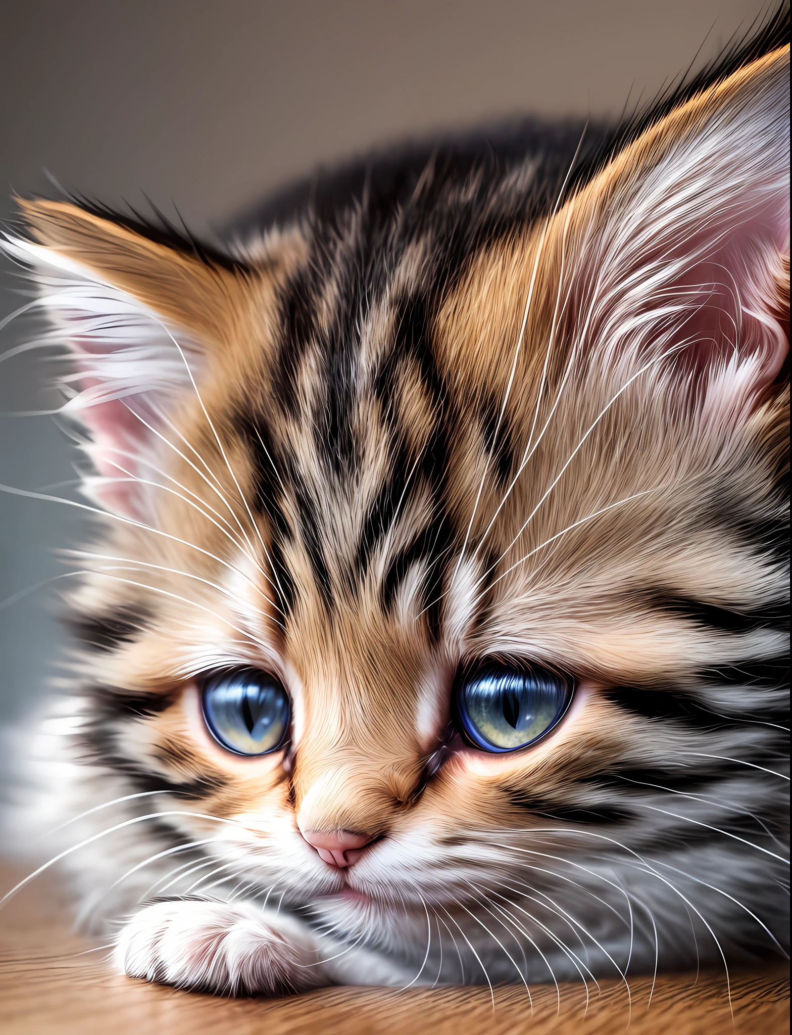 ( Cute kitten, furry, soft, affectionate) 8k, uhd, severe low lighting, high quality, sharp focus, fujifilm XT3, white background --auto --s2