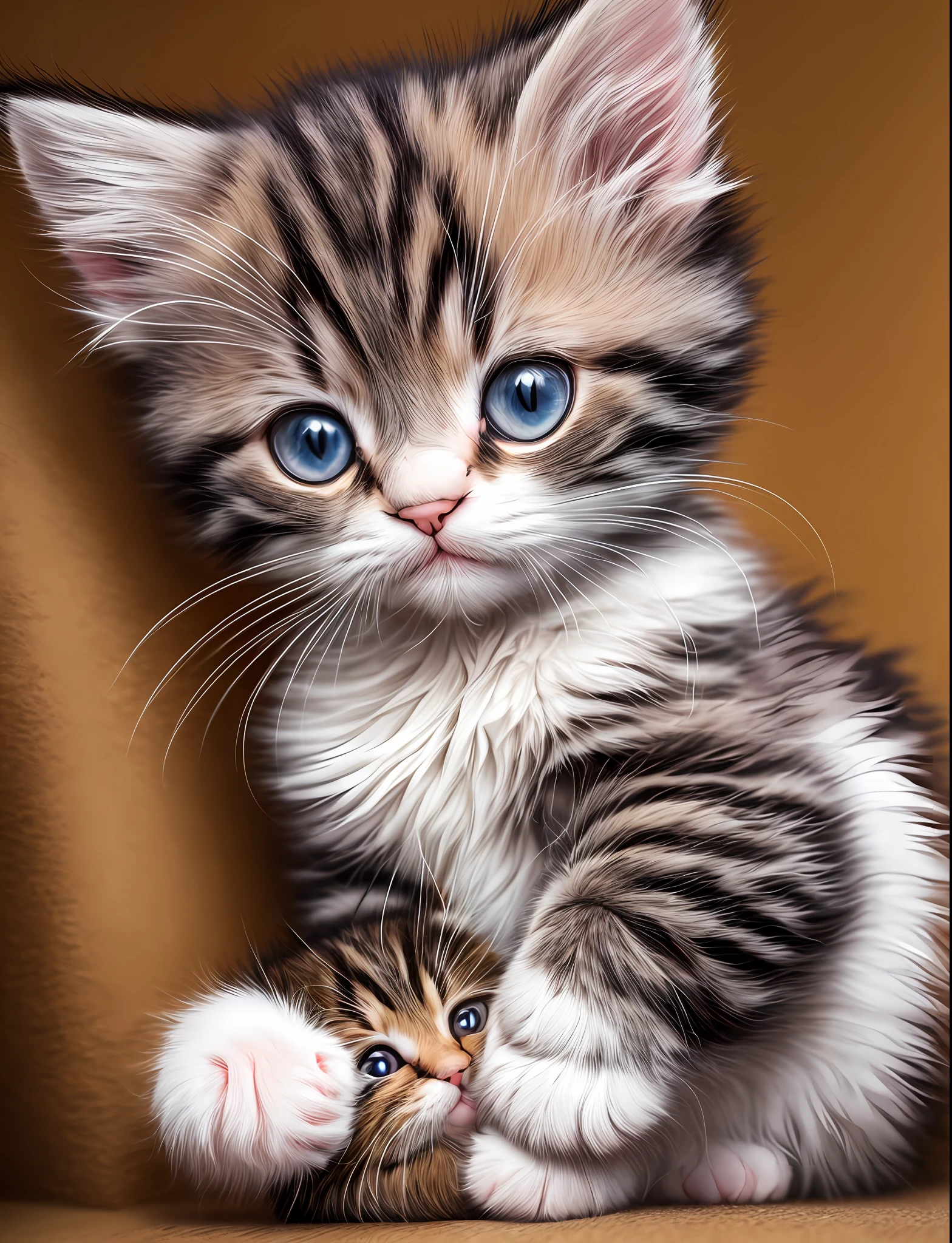 ( Cute kitten, furry, soft, affectionate) 8k, uhd, severe low lighting, high quality, sharp focus, fujifilm XT3, white background --auto --s2
