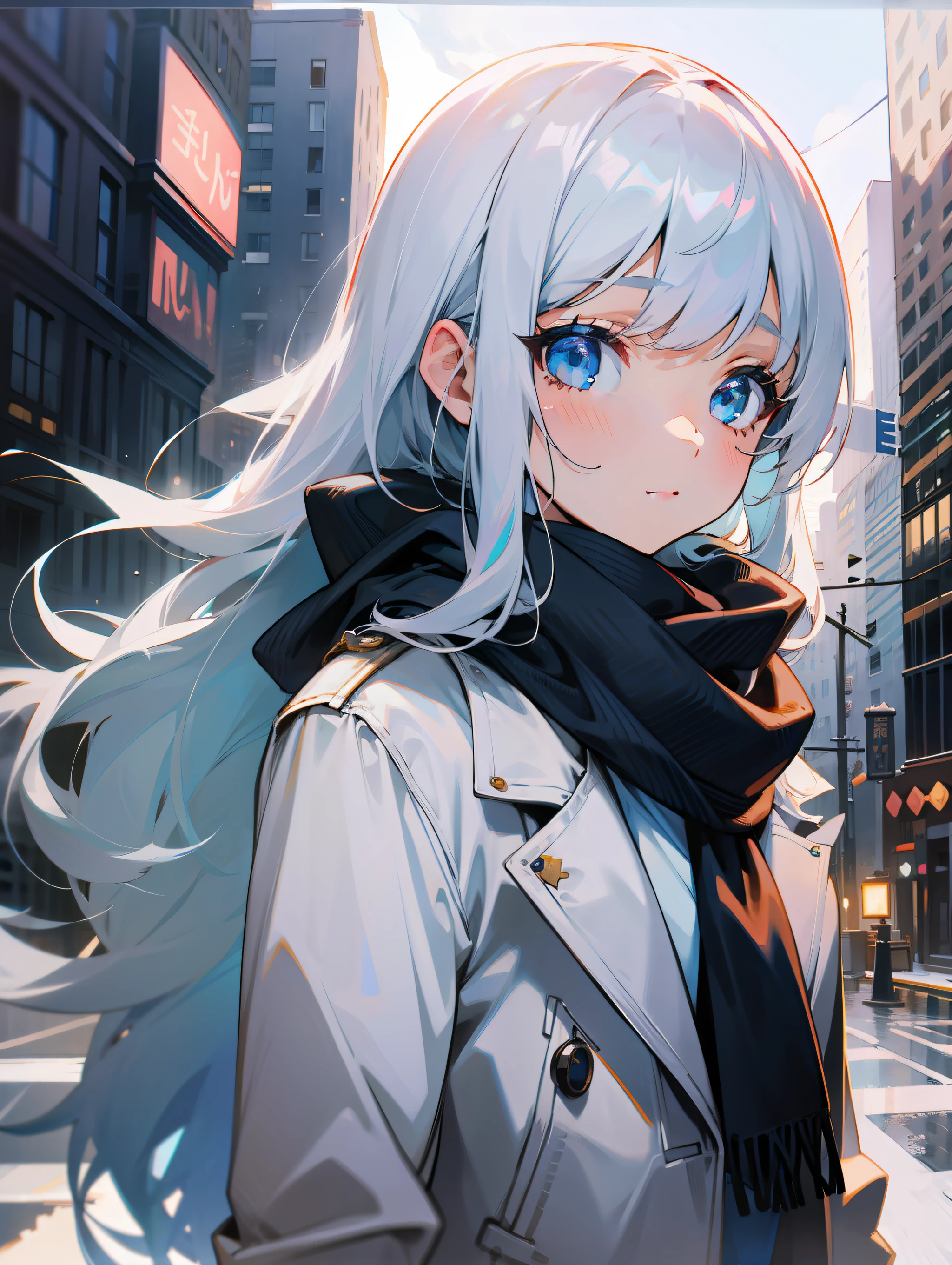 Lori, Square, City, Silver Hair, Scarf, Cotton Jacket, Princess Cut, Long Hair, Blue Eyes,