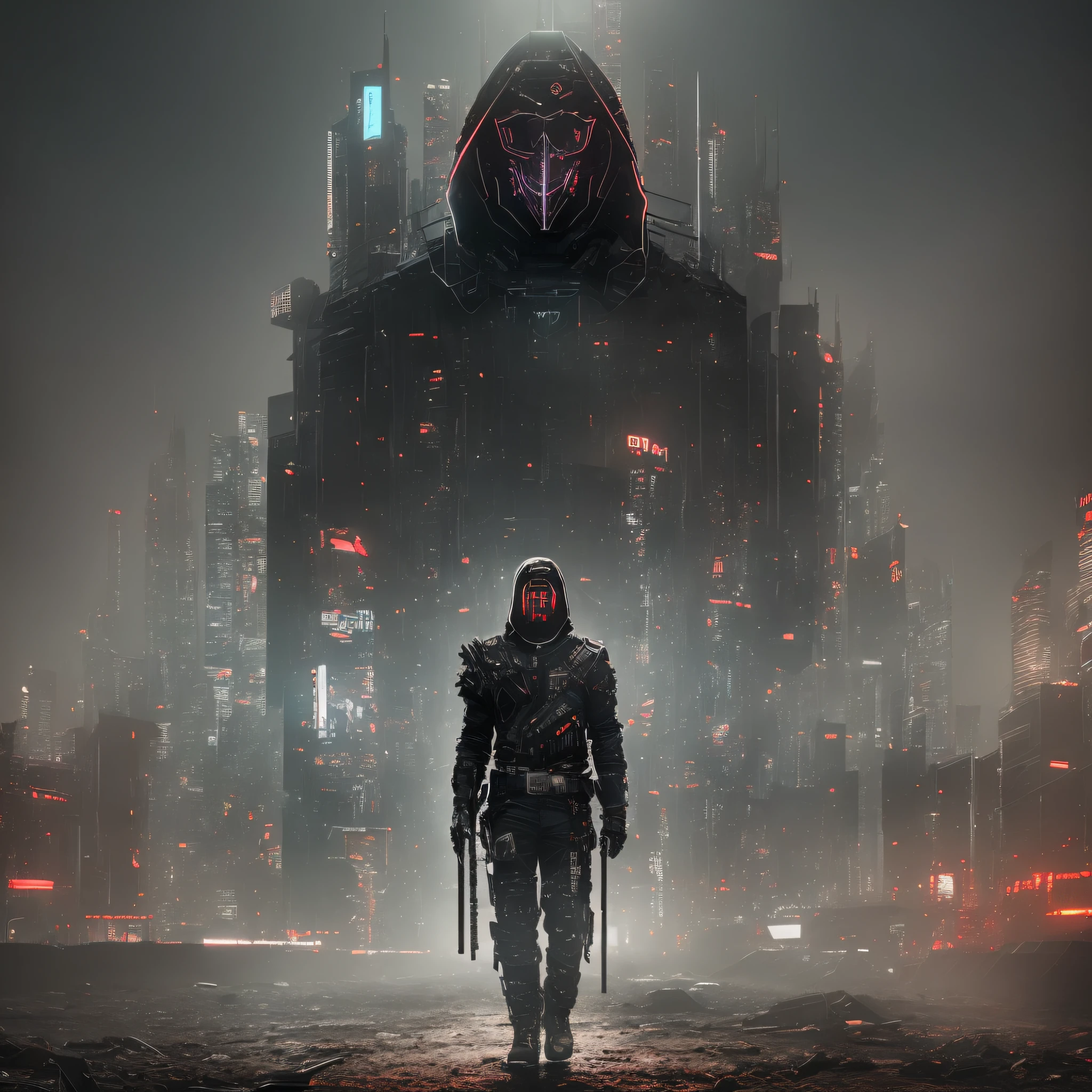 Is to metal band guy in landscape, full body dark look, visual dark, visual cyberpunk, dark visual 4k, 8k, portrait cinematic, cinematic lights --auto --s2