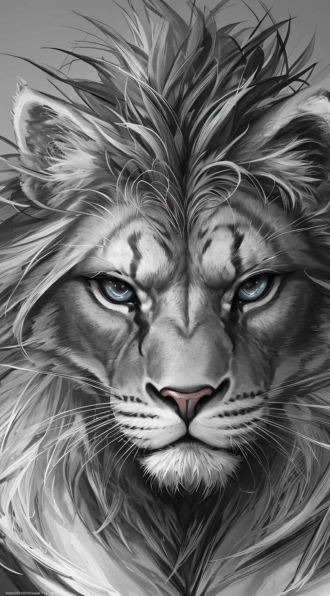 animal lion style work black, fierce, blood in the mouth, evil, high detail, detailed eyes, detailed face, crazy eyes, blank eyes, crazy, nervous, multiple monochrome, classicism, best quality, super detail, 4K --auto --s2