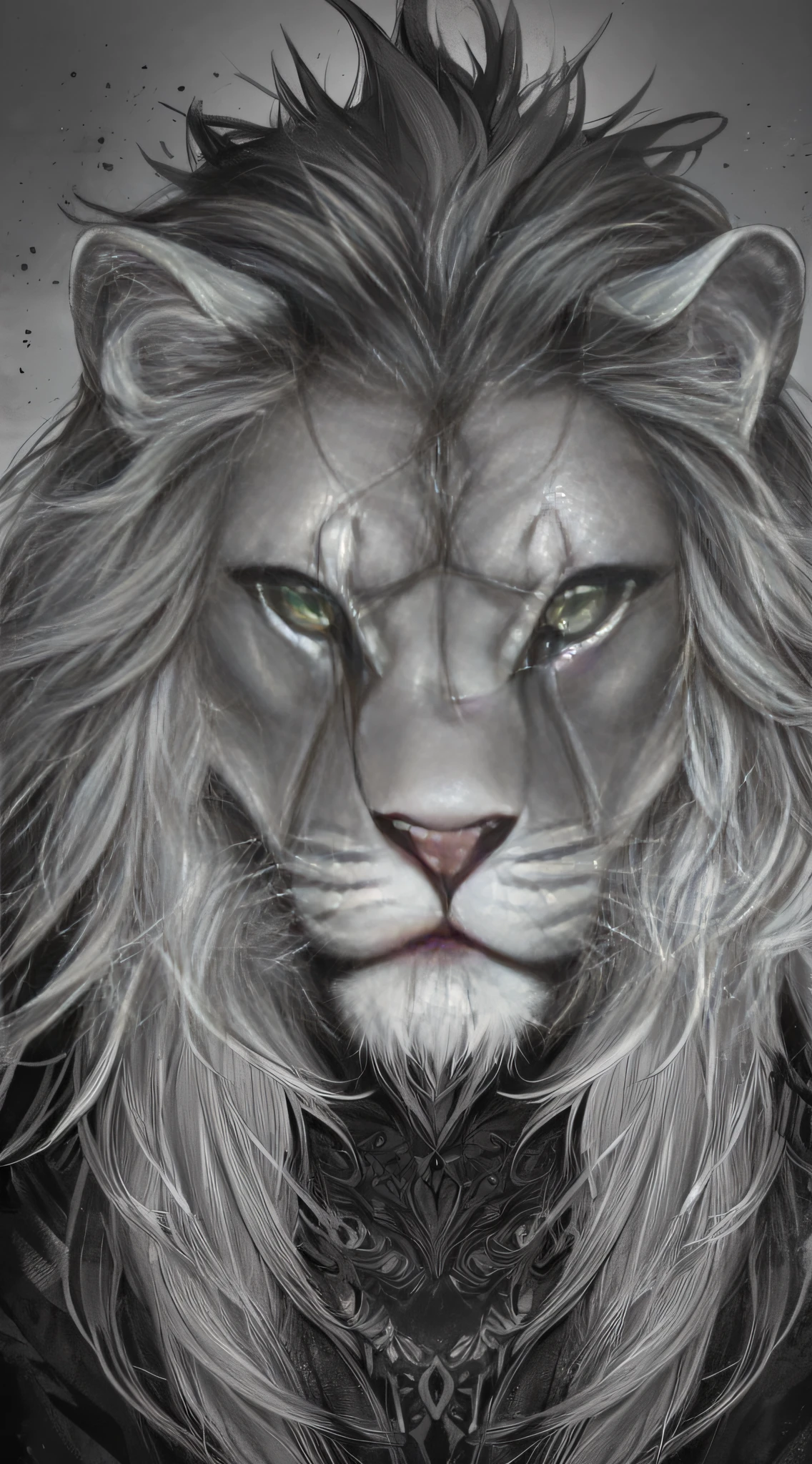 animal lion style work black, fierce, blood in the mouth, evil, high detail, detailed eyes, detailed face, crazy eyes, blank eyes, crazy, nervous, multiple monochrome, classicism, best quality, super detail, 4K --auto --s2