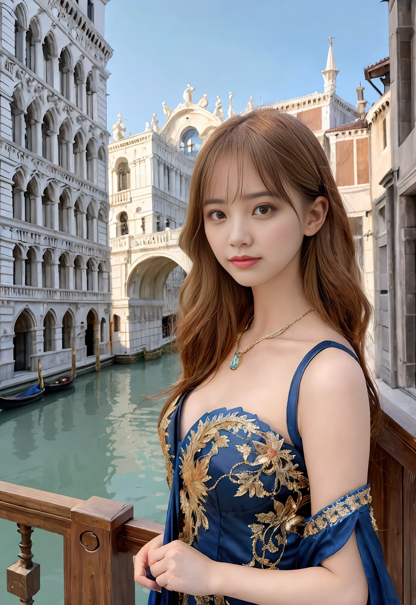 modelshoot style, (extremely detailed CG unity 8k wallpaper), full shot body photo of the most beautiful artwork in the world, stunningly beautiful photo realistic cute women, a hyper realistic ultra detailed photograph of a beautiful girl as a female 2020s dancer on the boat of 2020s Venice,(Bridge Of Sighs background),(princess eyes,shiny pupils), detailed symmetric beautiful hazel eyes, detailed gorgeous face,highly detailed, vibrant,professional majestic oil painting by Ed Blinkey, Atey Ghailan, Studio Ghibli, by Jeremy Mann, Greg Manchess, Antonio Moro, trending on ArtStation, trending on CGSociety, Intricate, High Detail, Sharp focus, dramatic, photorealistic painting art by midjourney and greg rutkowski