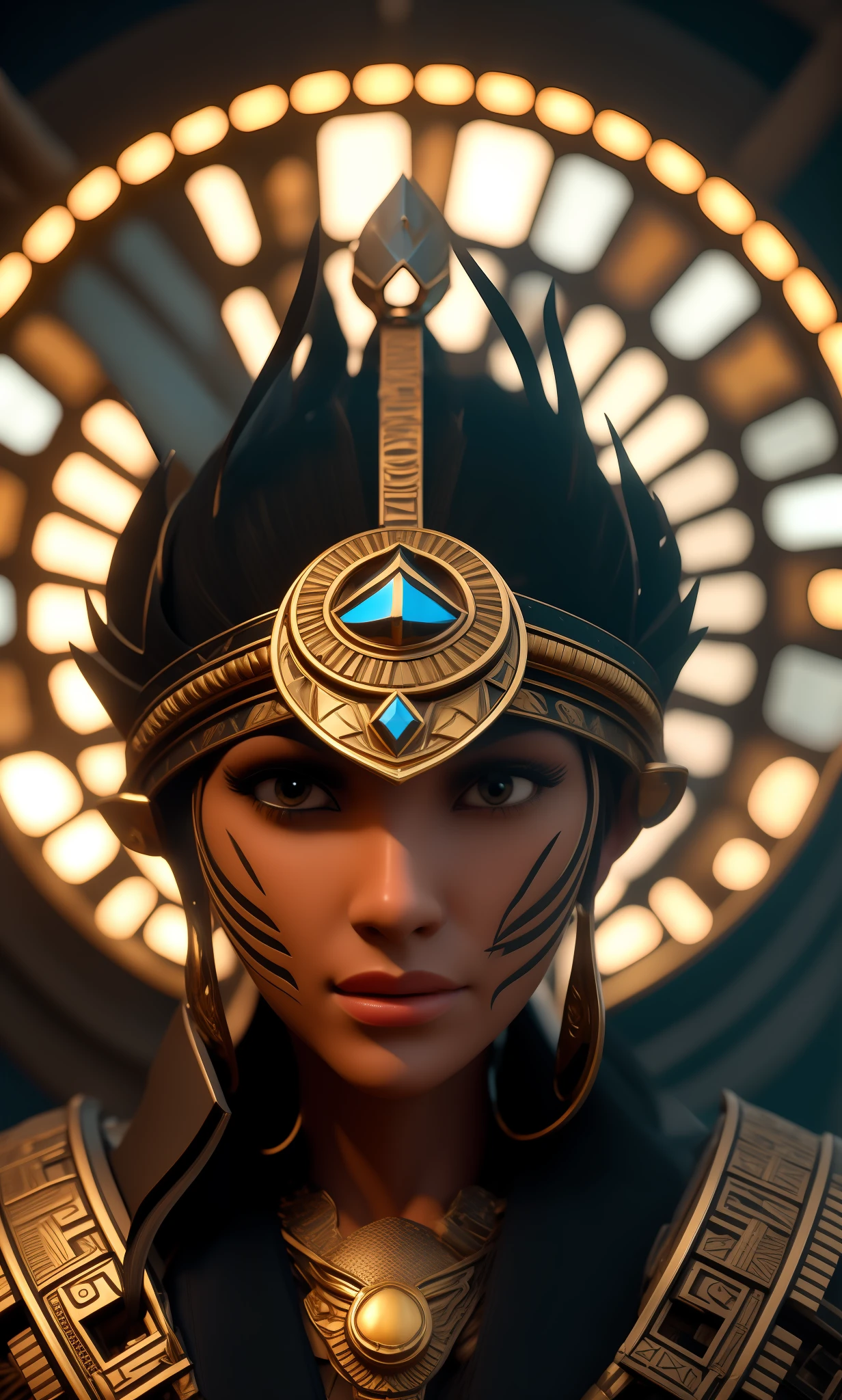 a close up of a woman wearing a helmet with a sword, unreal engine render + a goddess, cinematic goddess close shot, cinematic goddess shot, unreal engine 5 digital art, artstation 4k, trending on artstation 4k, trending artstation, unreal engine 5 », aztec princess portrait, trending in artstation, best of artstation
