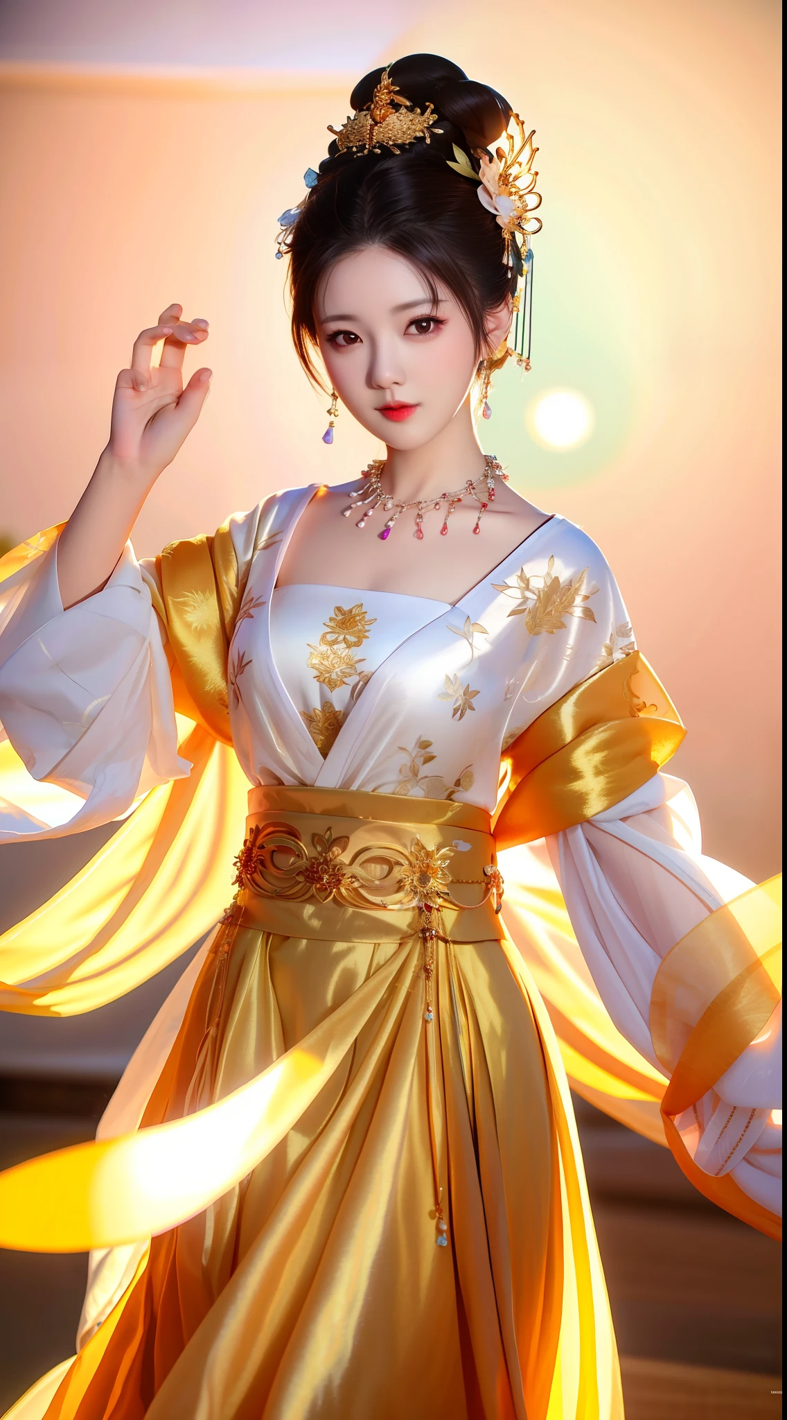 best quality, masterpiece, highres, 1girl, china dress, hair ornament, necklace, jewelry, Beautiful face, upon_body, tyndall effect, photorealistic, dark studio, rim lighting, two tone lighting, (high detailed skin:1.2), 8k uhd, dslr, soft lighting, high quality, volumetric lighting, candid, Photograph, high resolution, 4k, 8k, Bokeh, medium breasts,