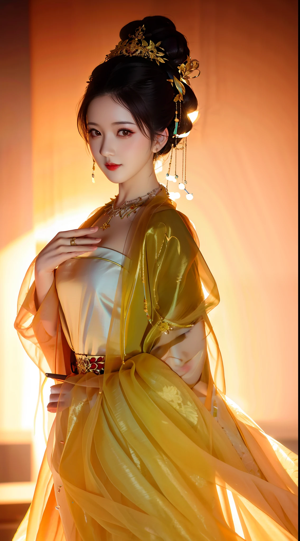 best quality, masterpiece, highres, 1girl, china dress, hair ornament, necklace, jewelry, Beautiful face, upon_body, tyndall effect, photorealistic, dark studio, rim lighting, two tone lighting, (high detailed skin:1.2), 8k uhd, dslr, soft lighting, high quality, volumetric lighting, candid, Photograph, high resolution, 4k, 8k, Bokeh, medium breasts,