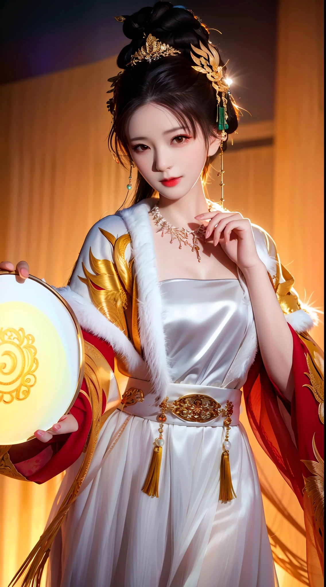 best quality, masterpiece, highres, 1girl, china dress, hair ornament, necklace, jewelry, Beautiful face, upon_body, tyndall effect, photorealistic, dark studio, rim lighting, two tone lighting, (high detailed skin:1.2), 8k uhd, dslr, soft lighting, high quality, volumetric lighting, candid, Photograph, high resolution, 4k, 8k, Bokeh, medium breasts,