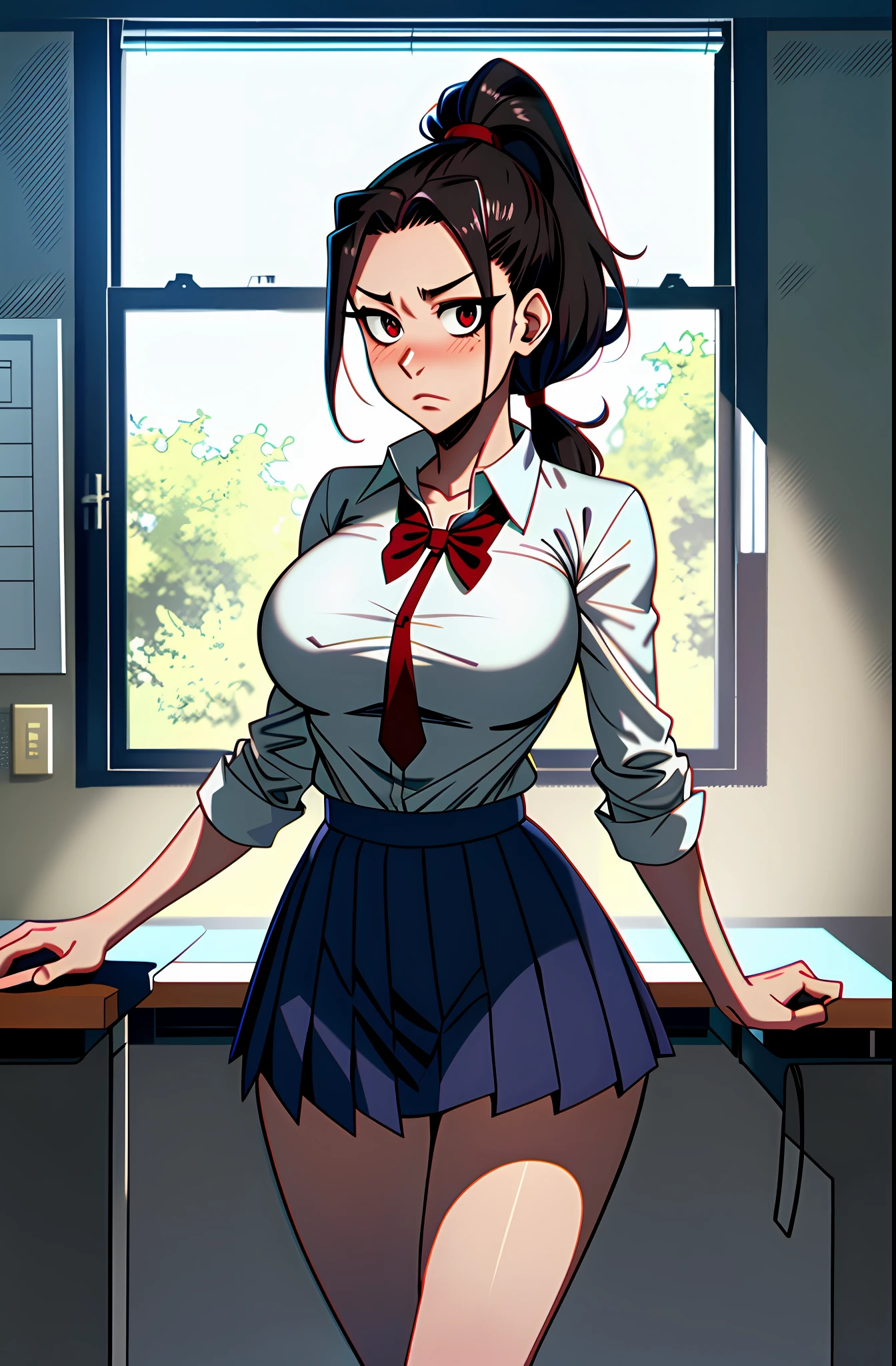 Horikoshi Kouhei , Nonsensers, Boku No Hero Academy, Highres, Solo, Yaoyorozu Momo, School uniform, Big breasts, ponytail, neckline