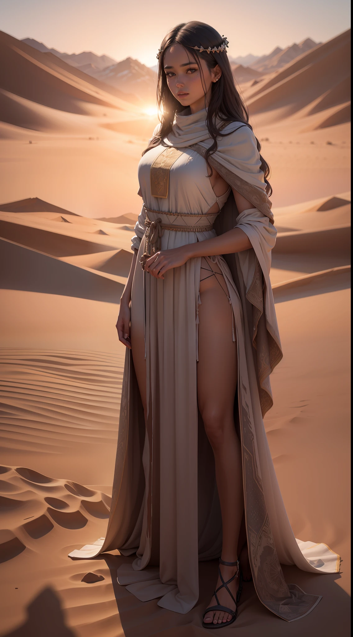 image of jesus in the desert at sunset, depth of field, (insanely detailed: 1.5), full body photography, 20 mega pixels, detailed skin, soft lighting, masterpiece, best quality, intricate, mapped tone, highly detailed, artstation, concept art, smooth, sharp focus, highly detailed art, cinematic, hyper realistic painting, 8K, amazing shadows, realistic, (highly detailed background: 1.0)