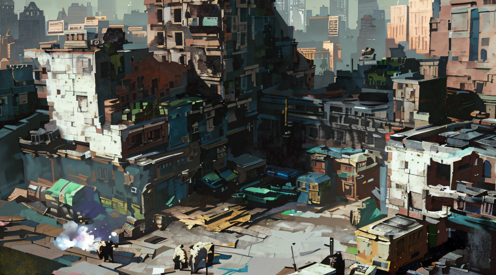 Resident Evil, buildings stacking dirty cyberpunk cities, highly realistic concept art, painting concept art,