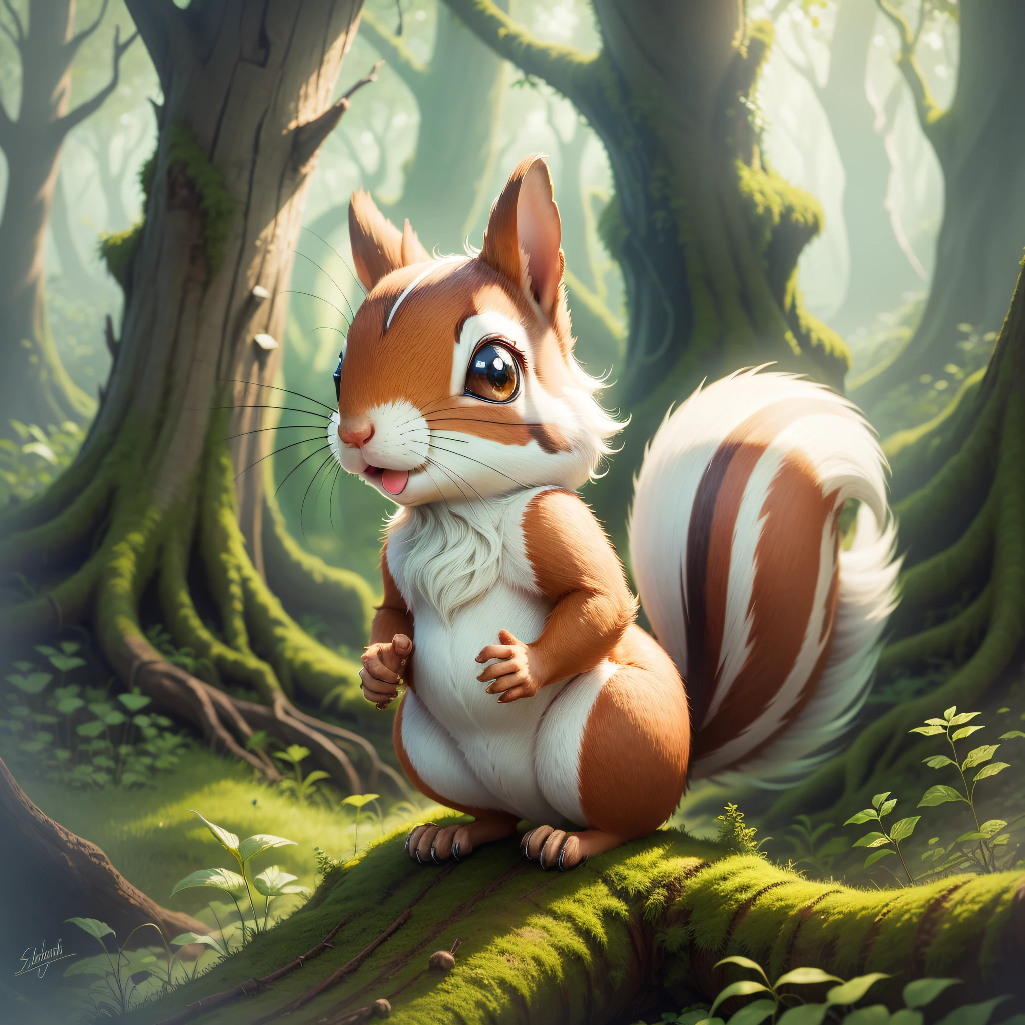 Cute and playful cartoon squirrel in the enchanted forest