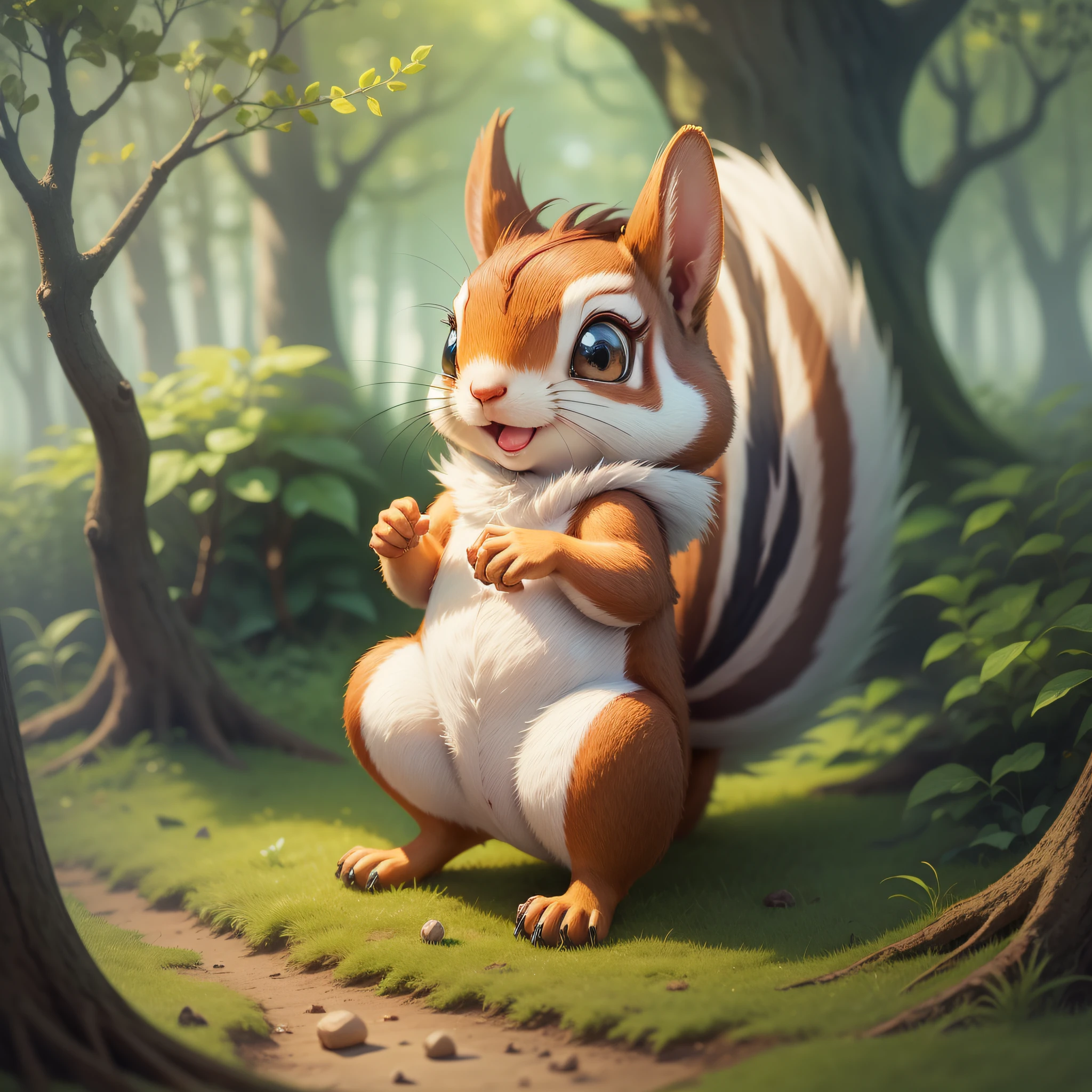 Cute and playful cartoon squirrel in the enchanted forest