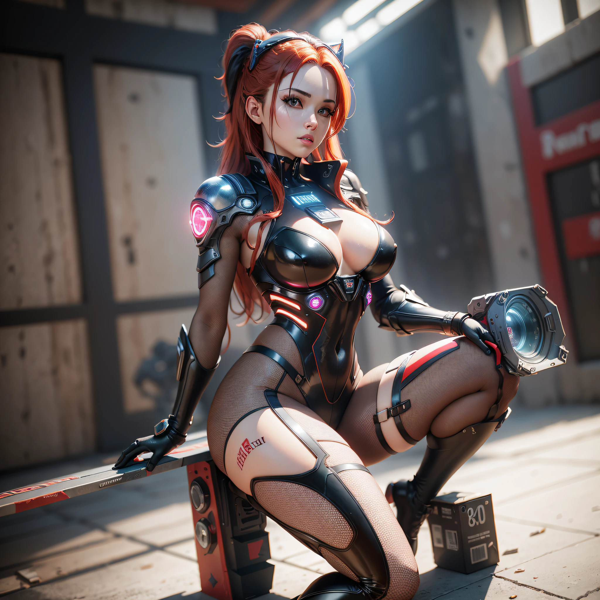 ((Best Quality)), ((masterpiece)), (detailed: 1.4), 3D, an image of a beautiful cyberpunk woman with thick and voluminous red hair, res latex suit, nylon bodystocking, red boots, light particles, chaos of pure anti-tech energy, HDR (High Dynamic Range), Ray Tracing ,NVIDIA RTX,Super resolution,Unreal 5,Subsurface dispersion,PBR texture,Post-processing,Anisotropic filtering,Depth of field, Maximum clarity and sharpness,Multilayer textures,Albedo and specular maps,Surface shading,Accurate simulation of light-material interaction,Perfect proportions,Octane Render,Two-tone lighting,Wide aperture,Low ISO,White balance,Rule of thirds,8K RAW --auto --s2