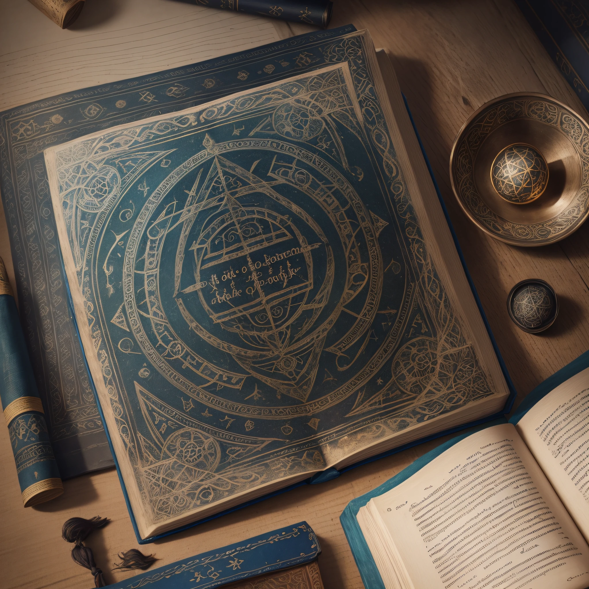"Book of Shadows": A close-up image of a weathered and ancient-looking spell book, with intricate symbols, handwritten text, and mystical illustrations, symbolizing the knowledge and secrets of witches, Ultra realism, color field printing, high detail, UHD, 8k, anatomically correct, cinematic lighting 4d quality --auto --s2