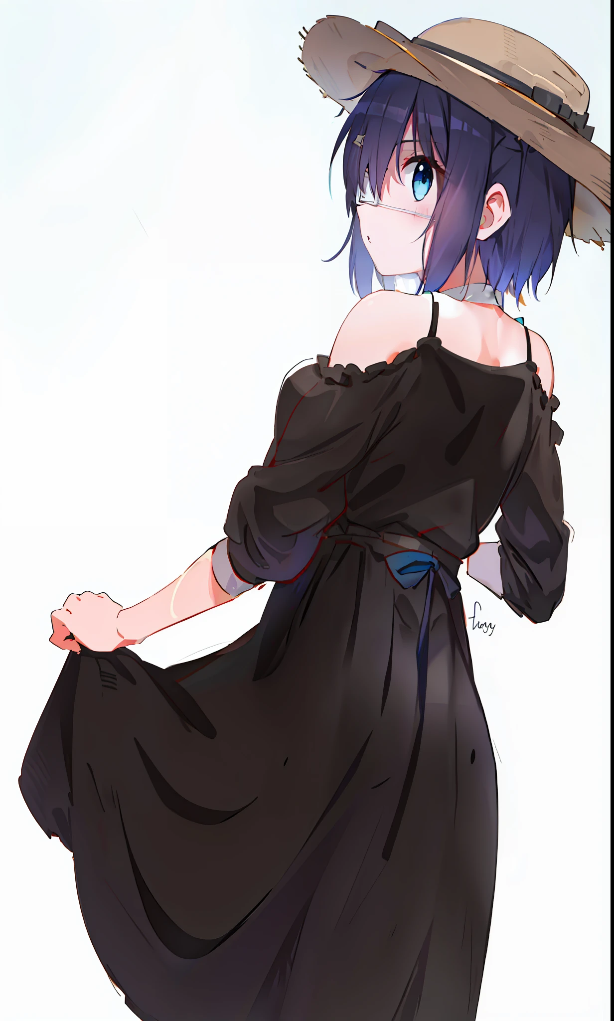high res, masterpiece,Rikka Takanashi, black hair, solo, 1girl,outside,deatailed background, detailed eyes, ((blue eyes)), eyepatch
