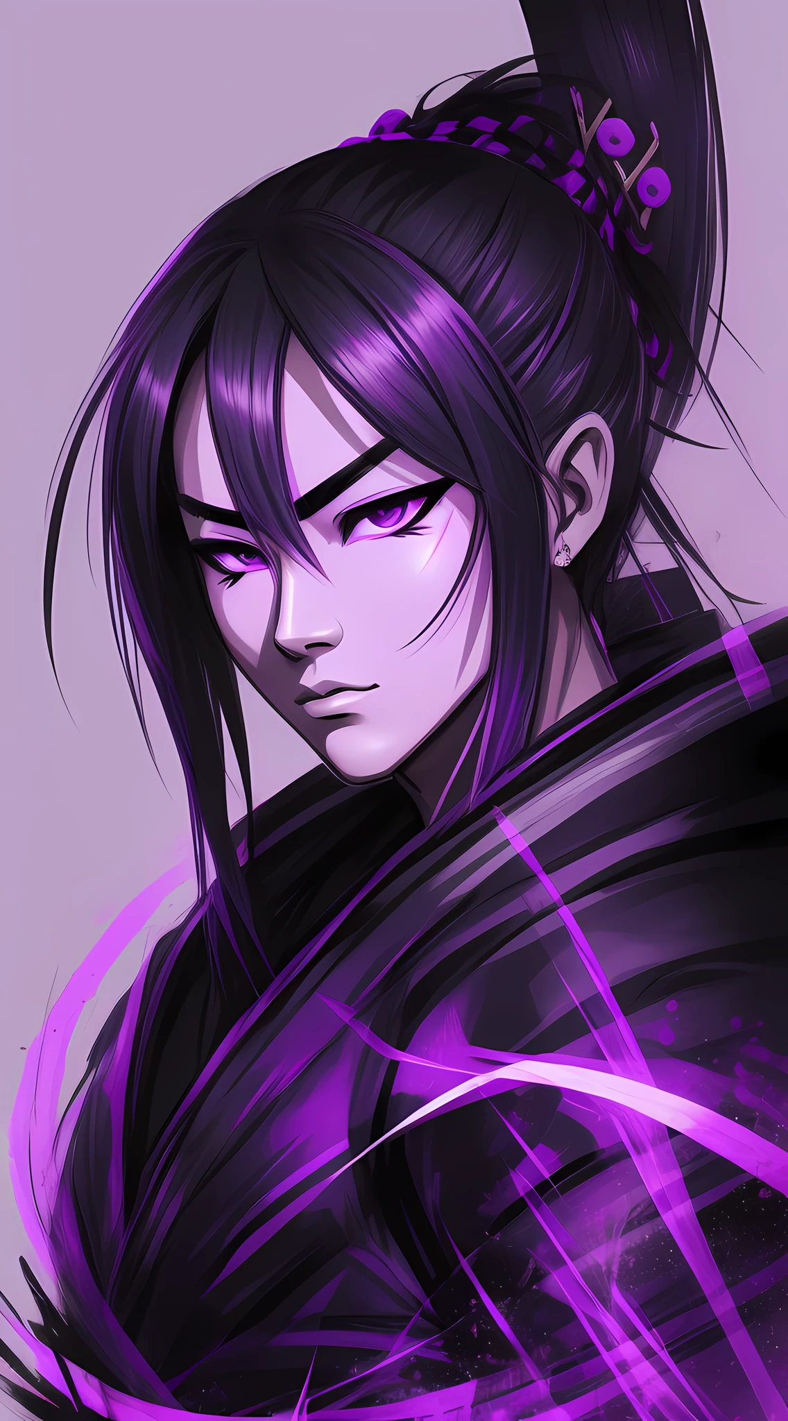 Samurai shadow, sketch, shades of black and purple