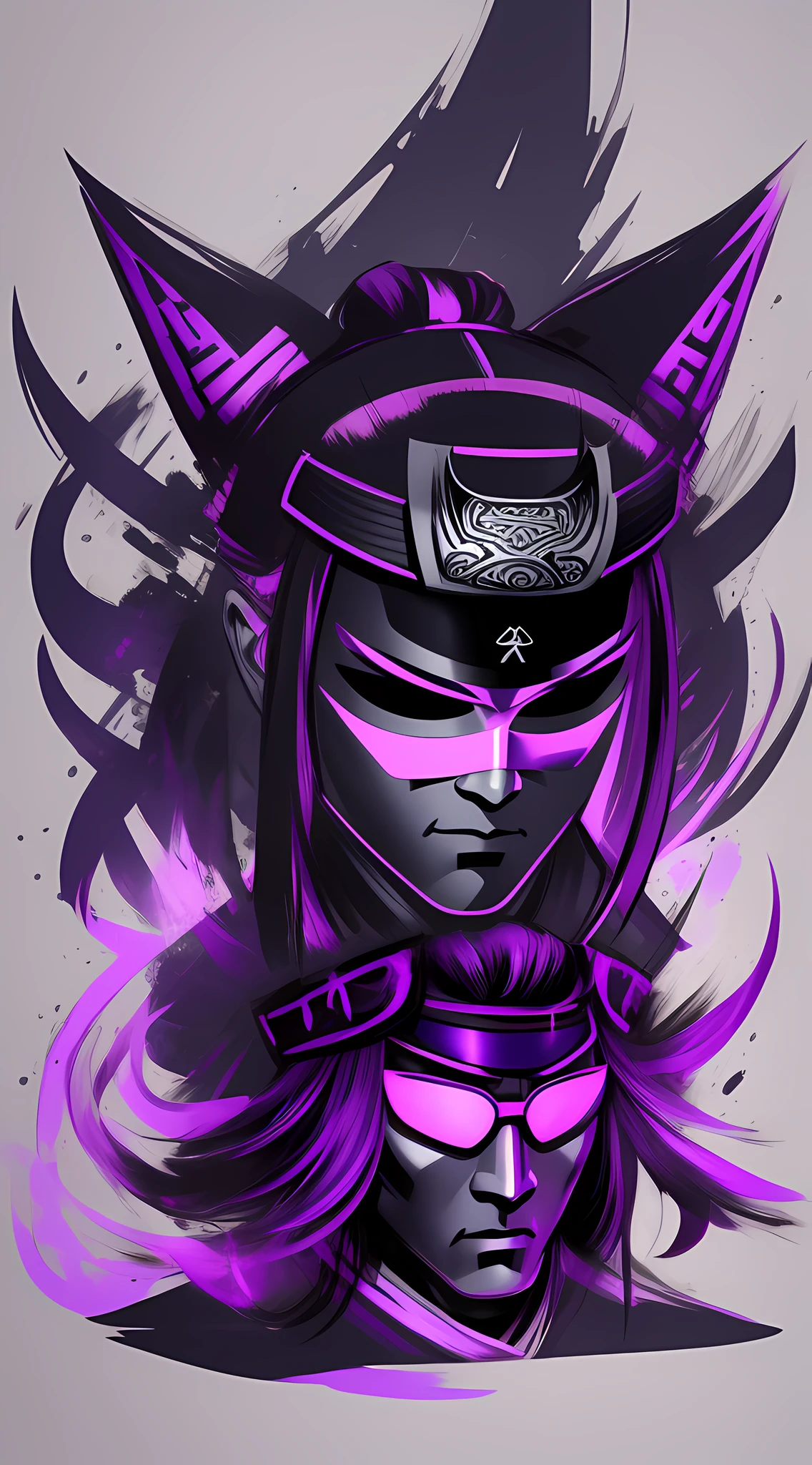 Samurai shadow, sketch, shades of black and purple