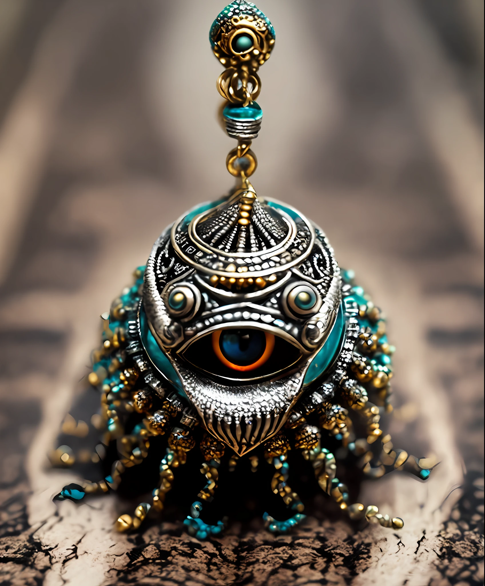 there is a very pretty looking pendant with a evil eye on it, close up shot of an amulet, golden turquoise steampunk, torquoise fantasy fanged medusa, ultra intricate, ornate and intricate jewelry, beautiful biomechanical djinn, 3rd eye, intricate highly detailed 8 k, evil eye, eyeballs intricated, mystical third eye, detailed jewelry