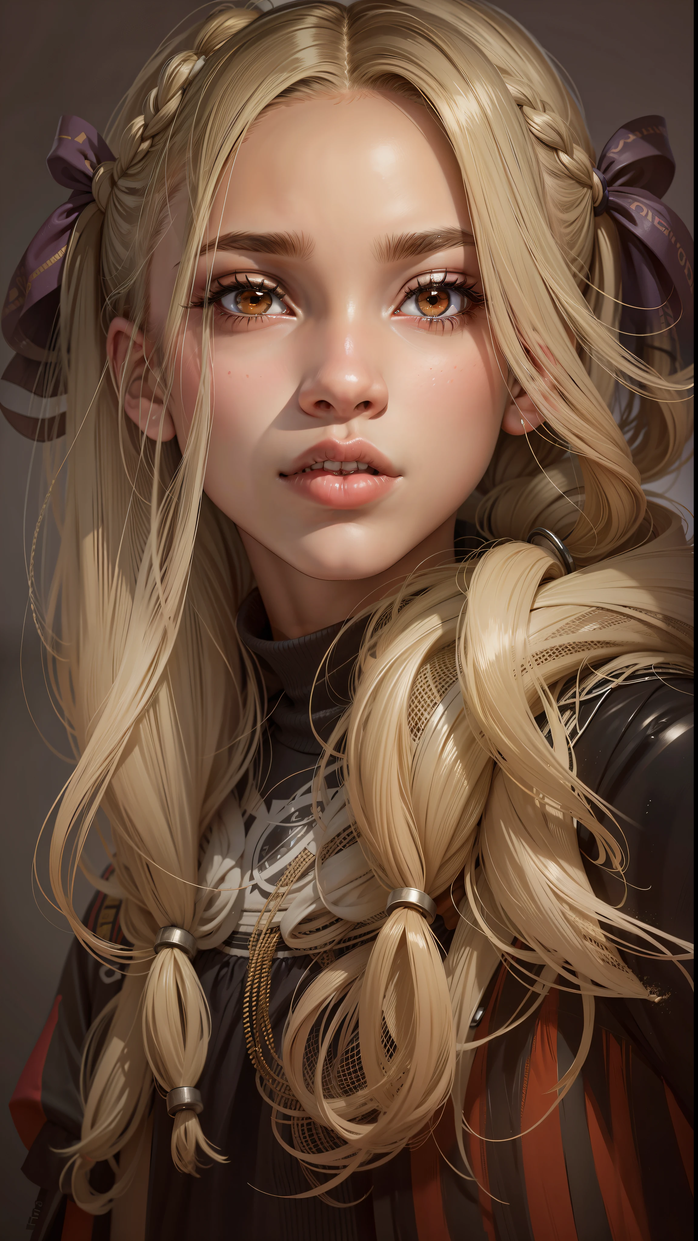 Girl 18 years old African American,(normal eyes 16k),Hair pigtails,detailed skin,small mouth fleshy lips,8k max resolution