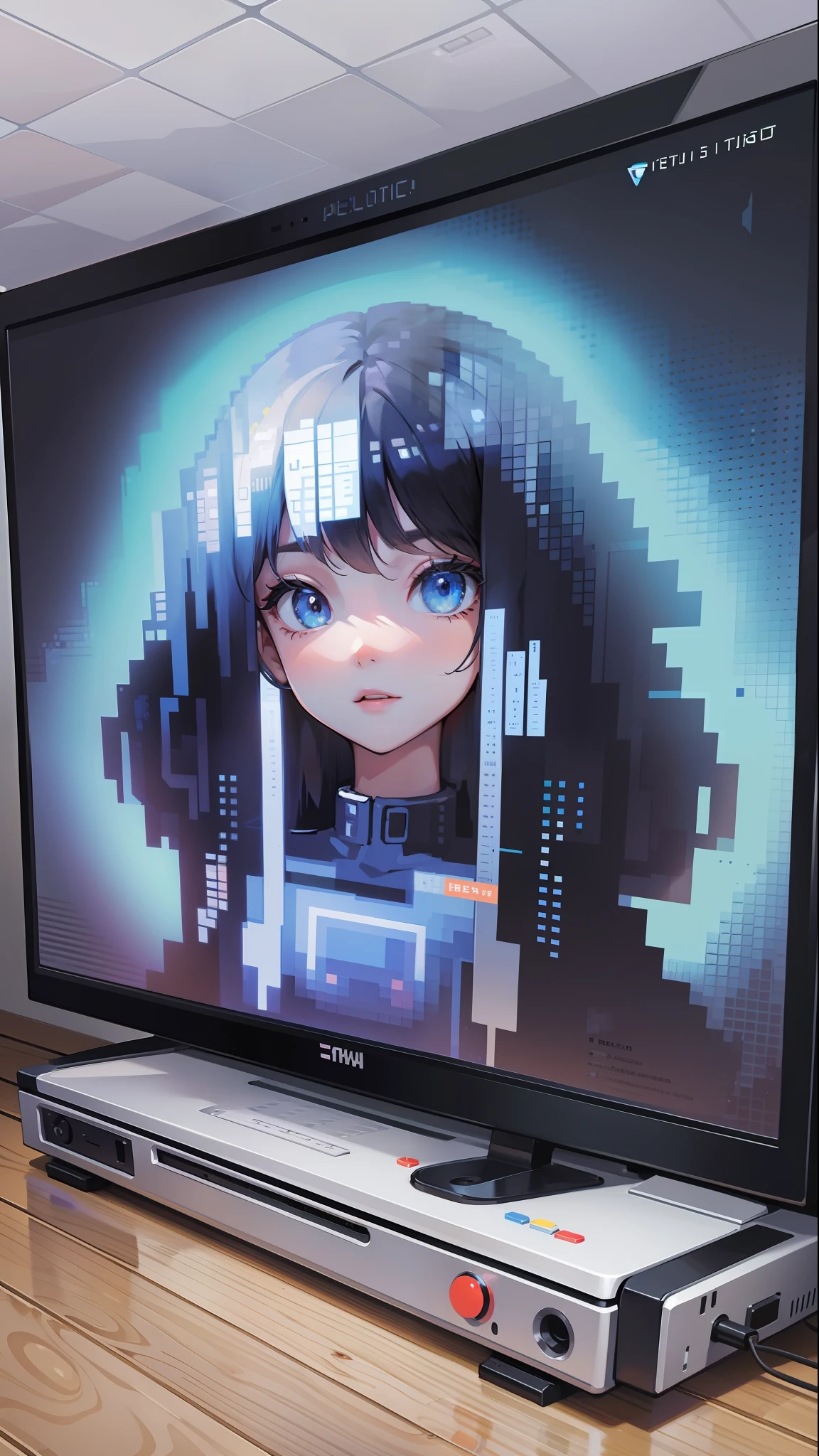 on the SWtich game console screen,Pixel style super hero,pixel art portrait,optical illusion,column lineup,Picture in Picture,silhouette,white background