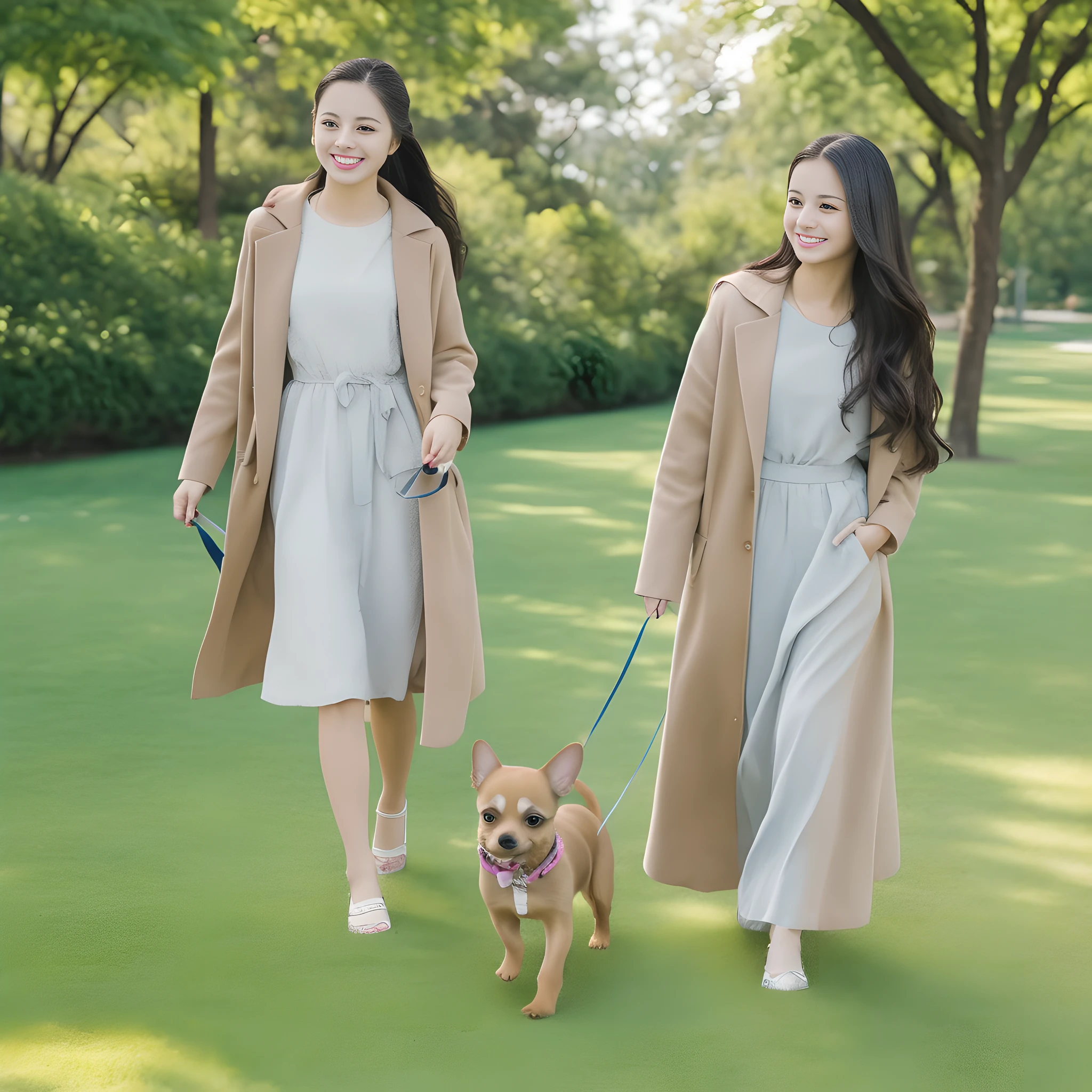 (masterpiece, high resolution, realistic, 8K:1.2), extremely detaild texture, looking at chihuahua
break
(1 girl, full body: 1.5), Japanese, very beautiful girl, 18 years old, wide shot,
break
Charleston dress, black hair, medium hair, angelic smile, mouth open, A girl is walking her cute puppy Chihuahua on a leash.
break
(a long coat Chihuahua of brown puppy dog:1.2), very adorable face, Beautiful appearance with well-defined body parts
break
natural light, Beautiful park with vast lawn, sunshine, daytime, blue sky