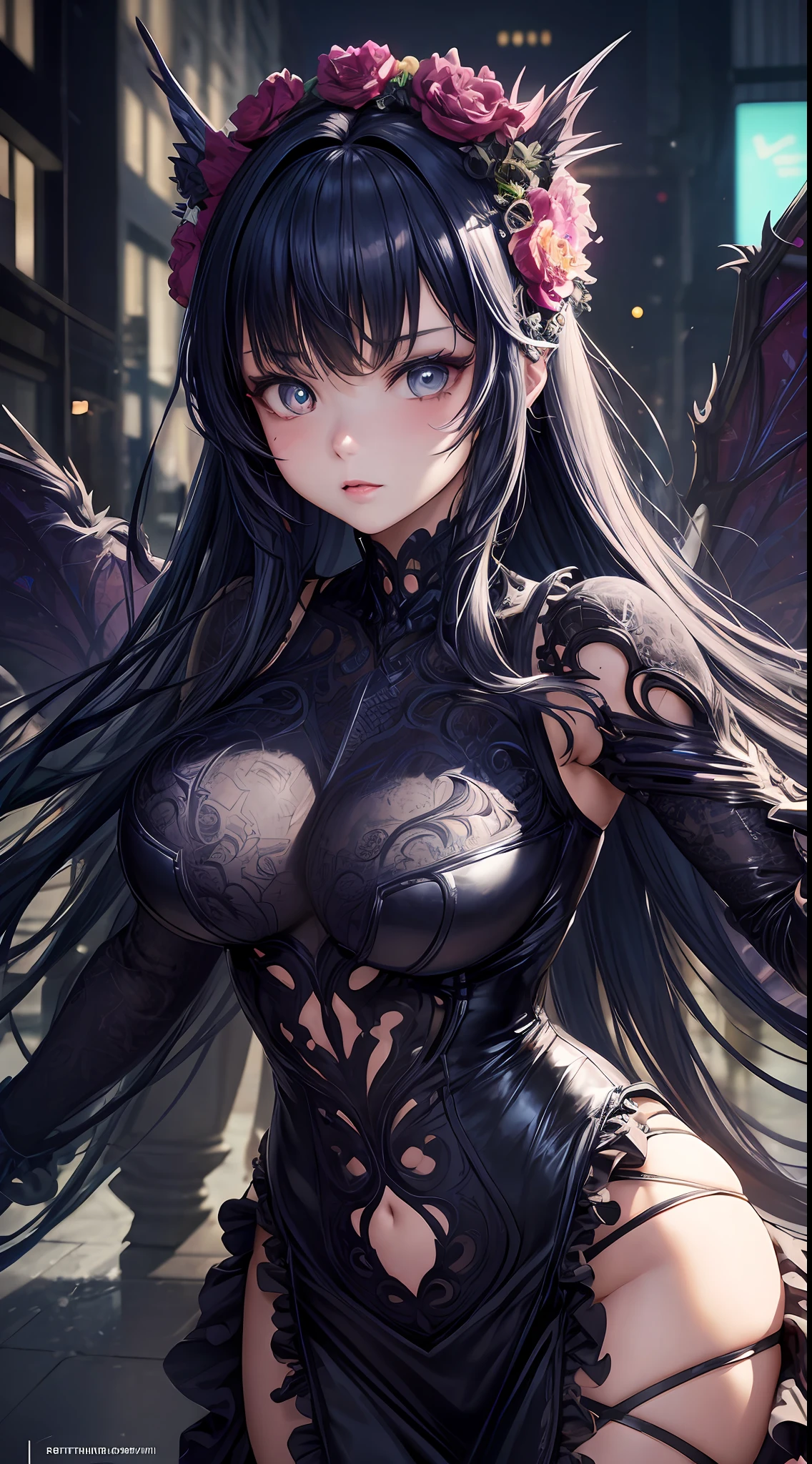 Nsfw, {{{{2girls}}}, {{hyper photo realistic}}, {hyper cute anime face}, {{masterpiece}}, {{superfine illustrations}}, {{hyper detailed very colorful hair}}, {{hyper detailed shape skin}}, {{detailed elaborately patterned beautiful eyes}}, {{hyper detailed cyberpunk colorful frill body dress}},{{Elaborately patterned mechanical wings}}, {{symmetrical reflection}}, ((slim waist)), }, cinematic angle, cinematic lighting, soft lens flare, depth of field, {{{hyper beautiful detailed cyberpunk city landscape}}}, {foggy}, {{Shining halo}},