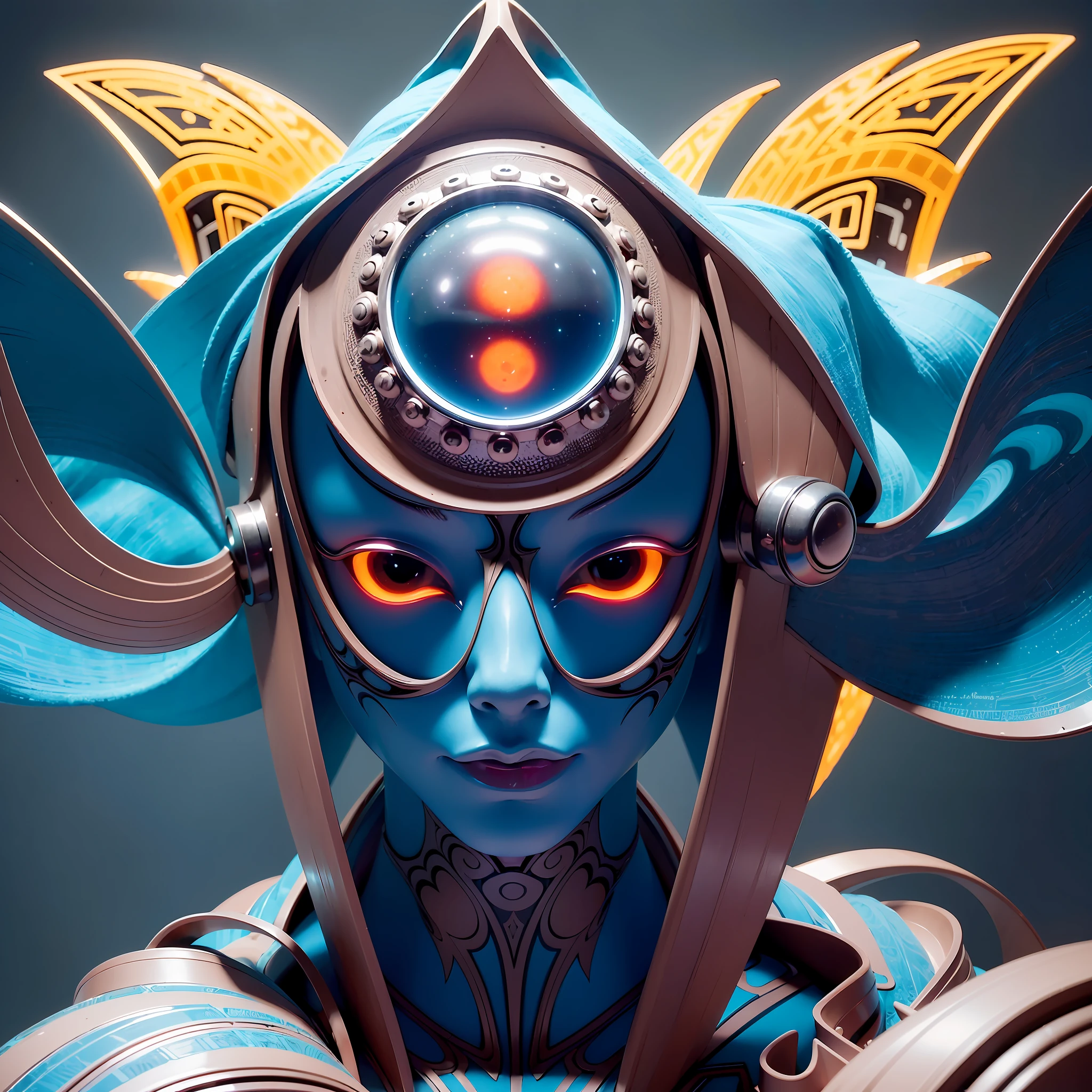 (kittybot shaman DMT aura with a transparent helmet with a protruding brain: 1.4), (metal wings: 1.2), (hyperloop car flask mask: 1.2), (kawaii cyberpop fractal art: 1.6), (Tobias Gremmler art style of fluid and dynamic forms: 1.6), (organic-geometric mix: 1.6), (the shaman's head reflects happiness as a mood and mind in surreal ways: 1.2), (mask creates motion and warping in light: 1.3), (ultra-high resolution: 1.4), (ray tracing illumination: 1.4), (subsurface scattering skin: 1.2), (particle effects: 1.4), (depth of field: 1.4), (geometric-dotist abstraction: 1.6), (generative fluid fractal algorithm: 1.6).