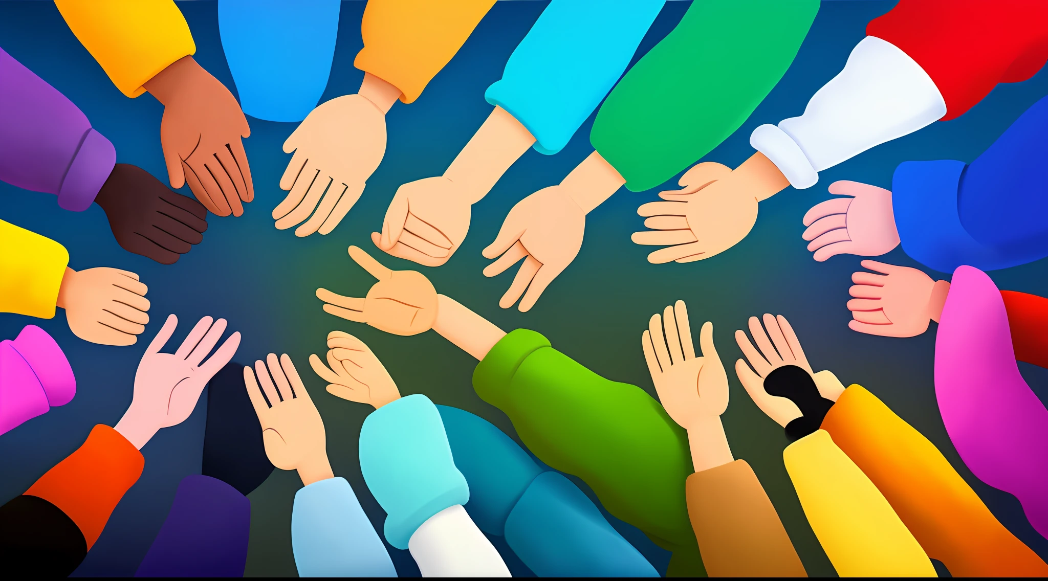 Original art quality, full body image, animation style of Disney characters, several people holding hands, forming a circle of unity and solidarity.