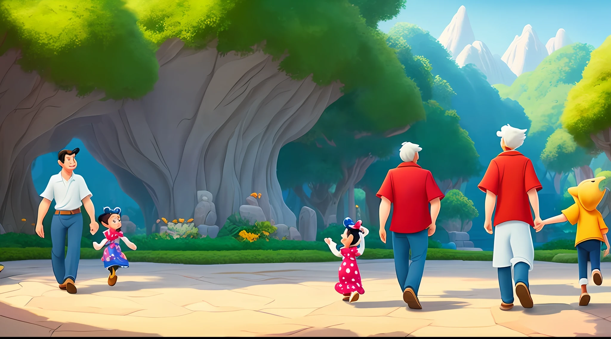 Original art quality, full body image, Disney character animation style, different moments of everyday life such as work, family, friendship and leisure. The narration highlights how God's presence permeates every aspect of the protagonist's life, bringing meaning and purpose in every circumstance.