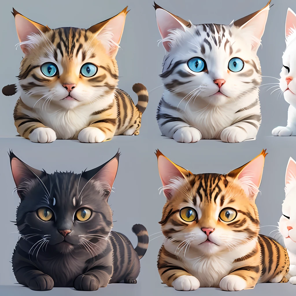 a cat, various positions and expressions on a white background, children's book illustration style, simple, cute --auto --s2