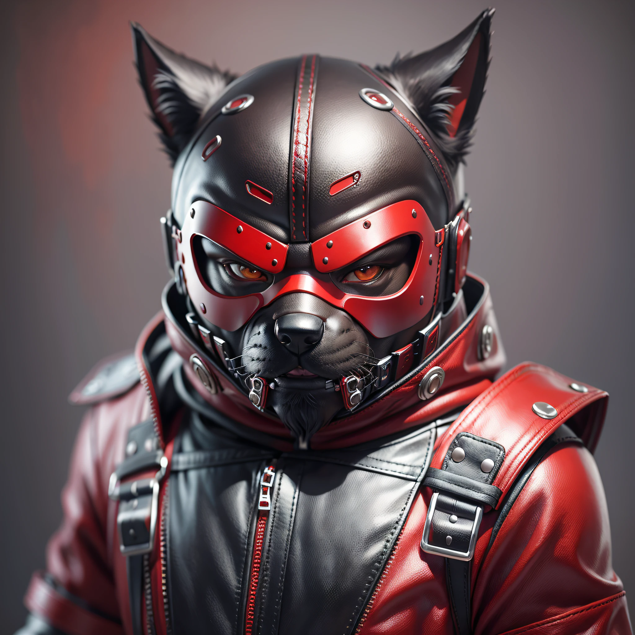 Create a man, using a dog mask made of leather, in red color with black, chibi, 3d style, HD, realistic, ultra high definition, 8k, detailed,
--no bottomless --quality 1 --aspect 1:1 --auto --s2