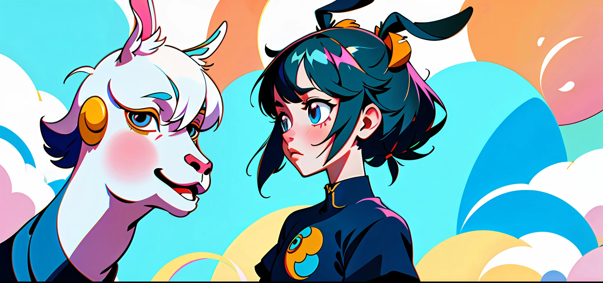 anime girl with a goat on her head and a t - shirt, artwork in the style of guweiz, discord profile picture, lofi portrait, artgerm and atey ghailan, anime style. 8k, cute art style, with bunny ears, in an anime style, lofi artstyle, cute character, ilya kuvshinov. 4 k