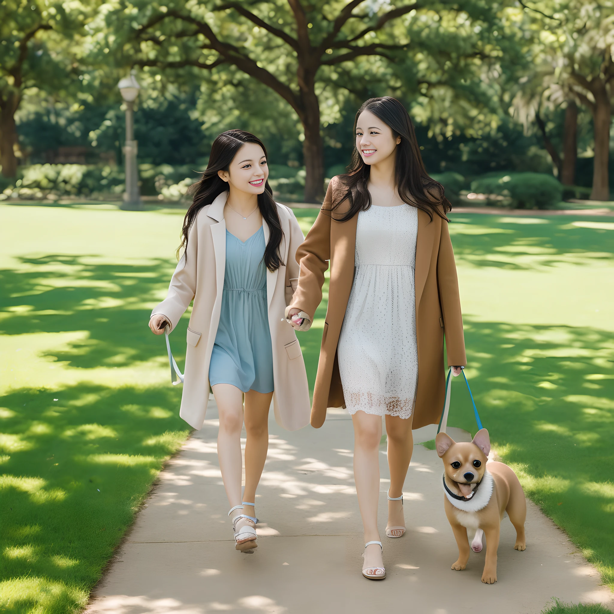 (masterpiece, high resolution, realistic, 8K:1.2), extremely detaild texture, looking at chihuahua
break
(1 girl, full body: 1.5), Japanese, very beautiful girl, 18 years old, wide shot,
break
(Charleston dress:1.2), black hair, medium hair, angelic smile, mouth open, A girl is walking her cute puppy Chihuahua on a leash.
break
(a long coat Chihuahua of brown puppy dog:1.2), very adorable face, Beautiful appearance with well-defined body parts
break
natural light, Beautiful park with vast lawn, sunshine, daytime, blue sky