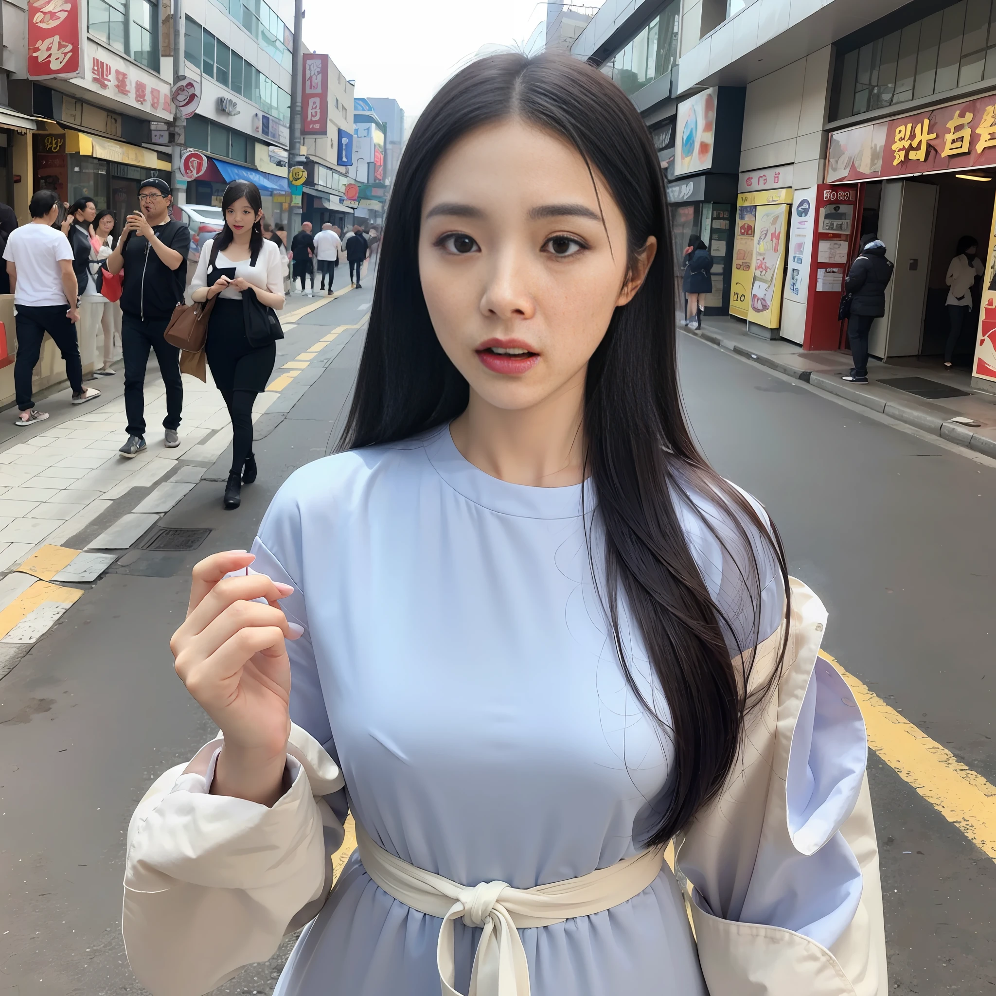 Korean woman on the street of Taipei, front image, ((mouth insertion: 1.2)), ice cream licking, lewd expression, amazing beauty, detailed iris, (realism: 1.3), intricate details: 1.4, Nordic skin, award winning photo, photorealism, masterpiece, 8k ultra hd, DSLR, soft light, high quality, bokeh, 50mm lens, 2.4 f --auto --s2