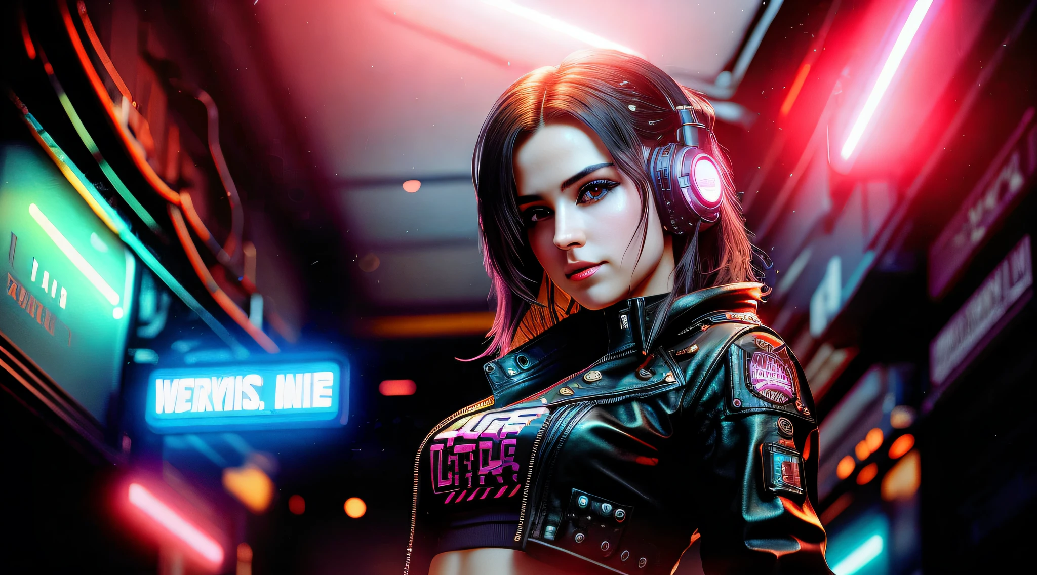 there is a woman in a leather outfit standing in a dark room, cyberpunk art style, cyberpunk beautiful girl, cyberpunk 2 0 y. o model girl, cyberpunk artstyle, cyberpunk girl, cyberpunk themed art, the cyberpunk girl portrait, cyberpunk digital art, digital cyberpunk anime art, female cyberpunk anime girl, dreamy cyberpunk girl, cyberpunk vibes, cyberpunk anime girl, cyberpunk digital painting