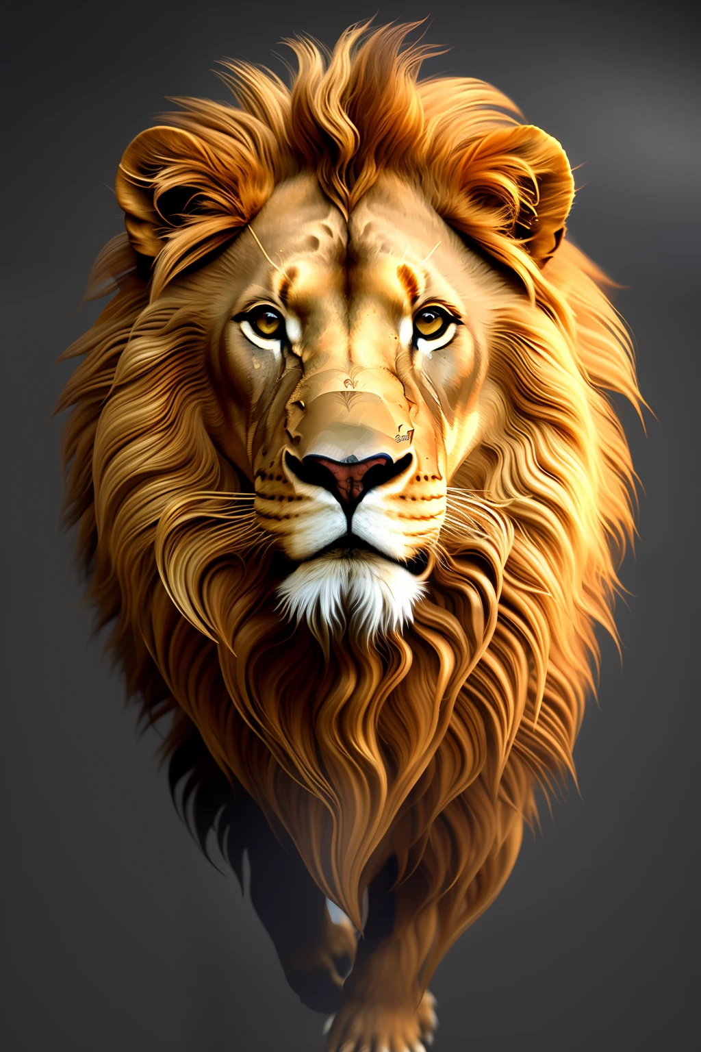Lion, metal, golden, hollow, resplendent, high brightness, realistic, 8k, high quality, well-defined details, strong,