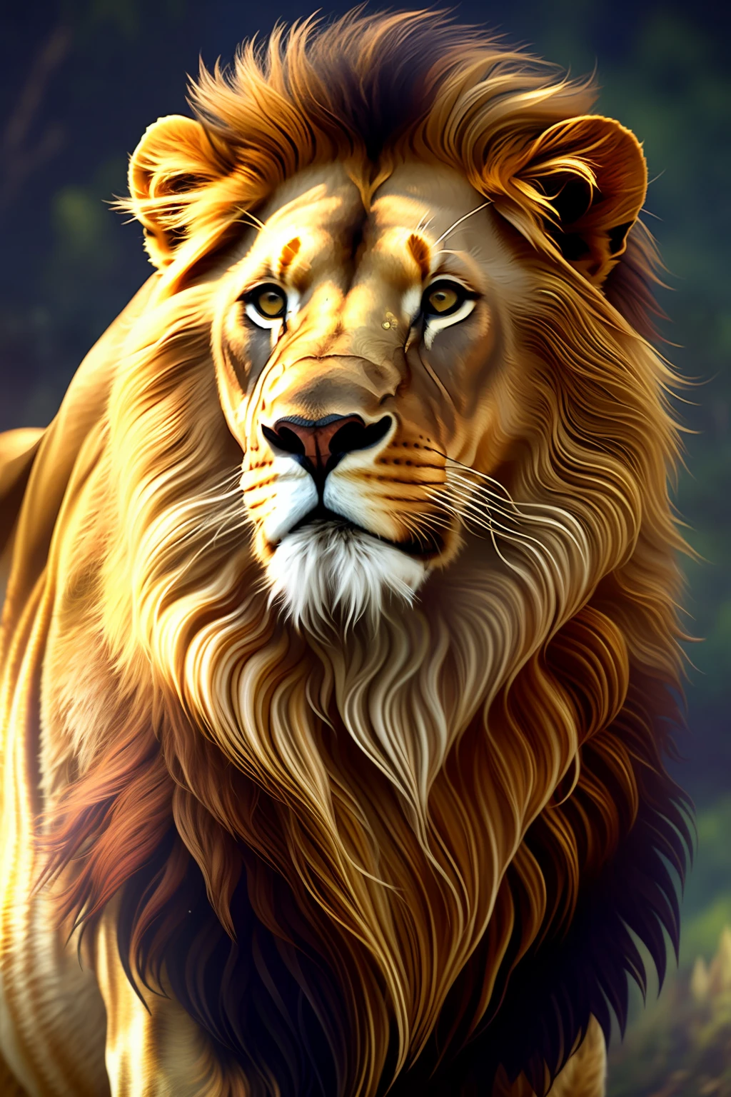 Lion, metal, golden, hollow, resplendent, high brightness, realistic, 8k, high quality, well-defined details, strong,