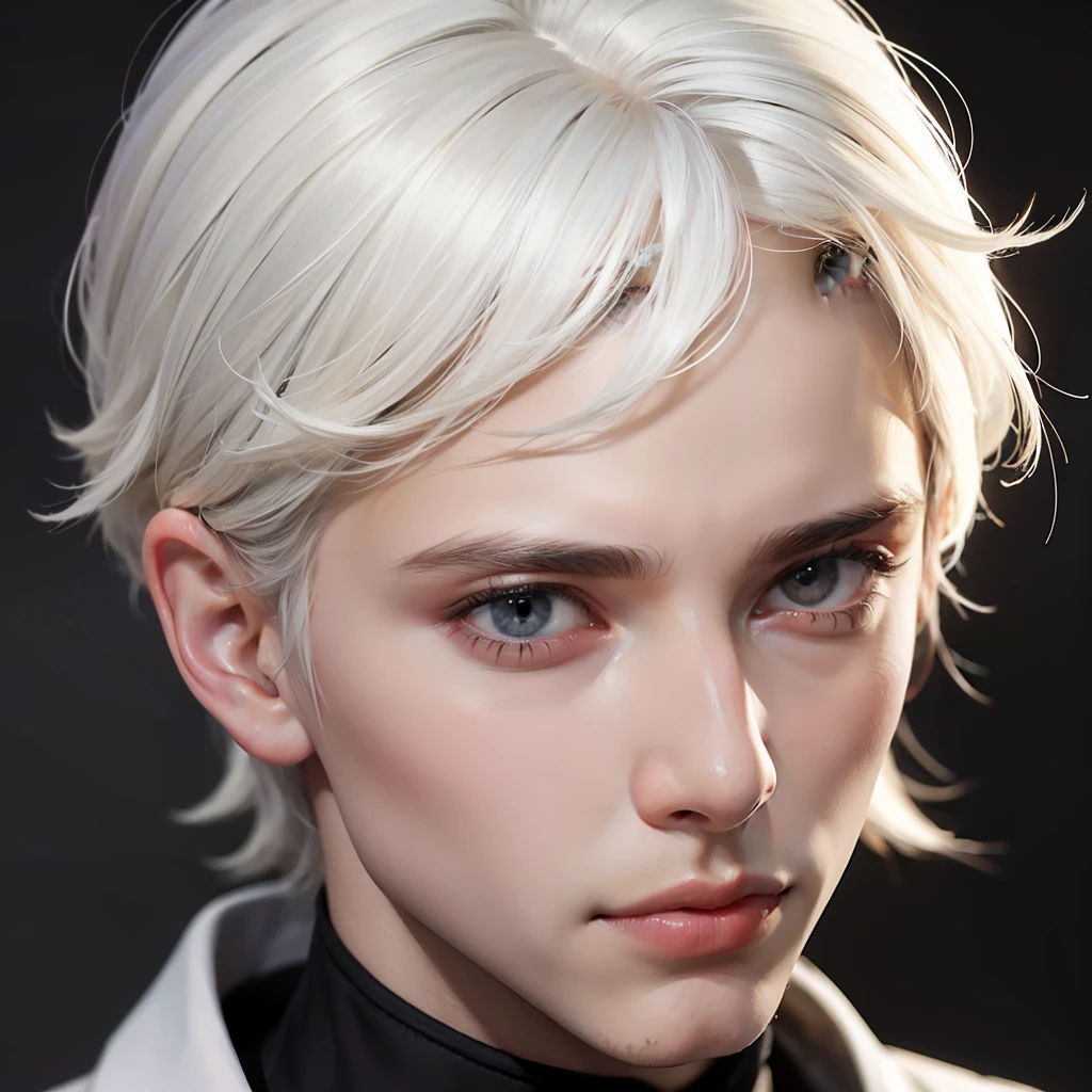photography, BALENCIAGA, best quality, 1 boy, man, face photo, sharp face, slim face, sculptural defined, black background, shadows, dark light, photo portrait, focus face, predator look, white hair, bangs, white hair, blonde hair, light hair, white hair, light skin, white skin, straight hair, small hair, male focus, man, male face, model